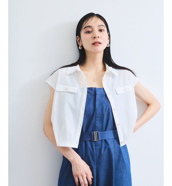 VIS「【UVケア/洗える】フレンチスリーブサッカーブラウス」|シャツ・ブラウス|ホワイト(10)