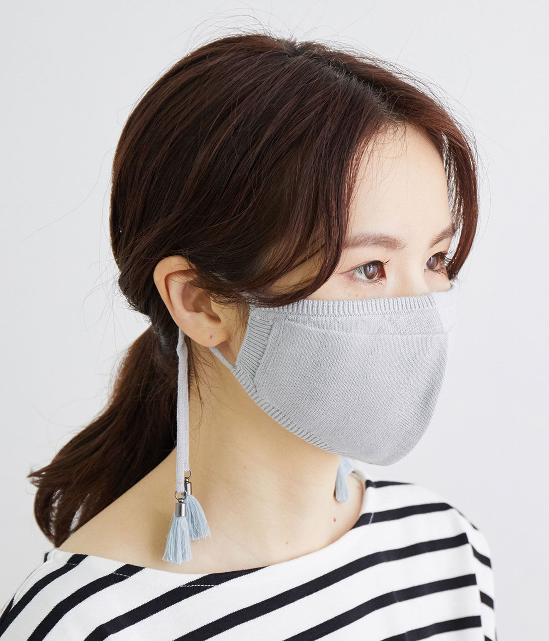 ROPE PICNIC PASSAGE「タッセル付きコットンニットマスク」|その他|ブルー系(45)