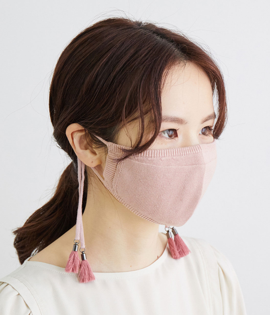 ROPE PICNIC PASSAGE「タッセル付きコットンニットマスク」|その他|ピンク(63)