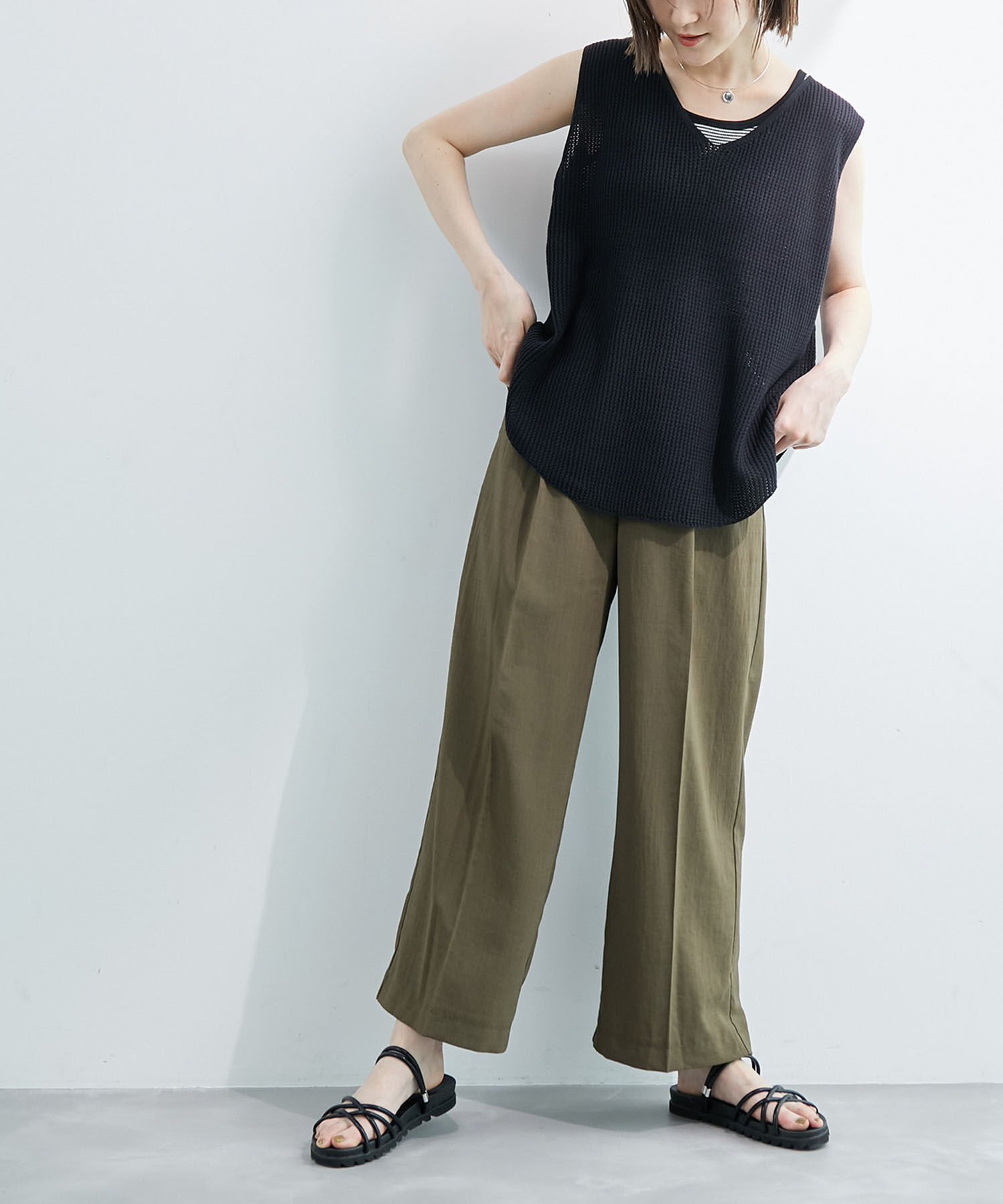 Rope&rsquo;Picnic「バックレースアップメッシュプルオーバー」|ニット・セーター|