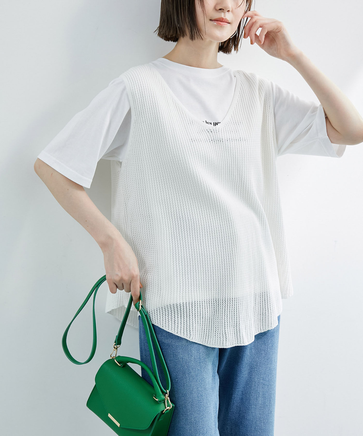 Rope&rsquo;Picnic「バックレースアップメッシュプルオーバー」|ニット・セーター|