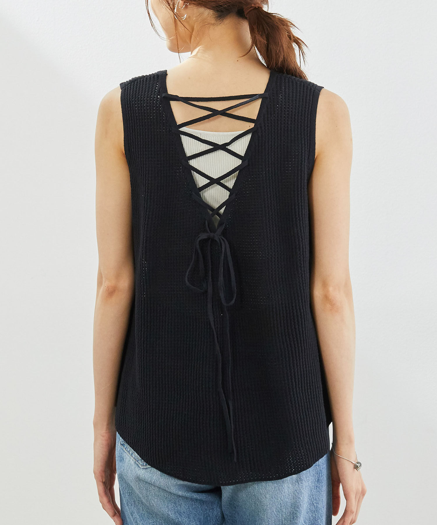 Rope&rsquo;Picnic「バックレースアップメッシュプルオーバー」|ニット・セーター|