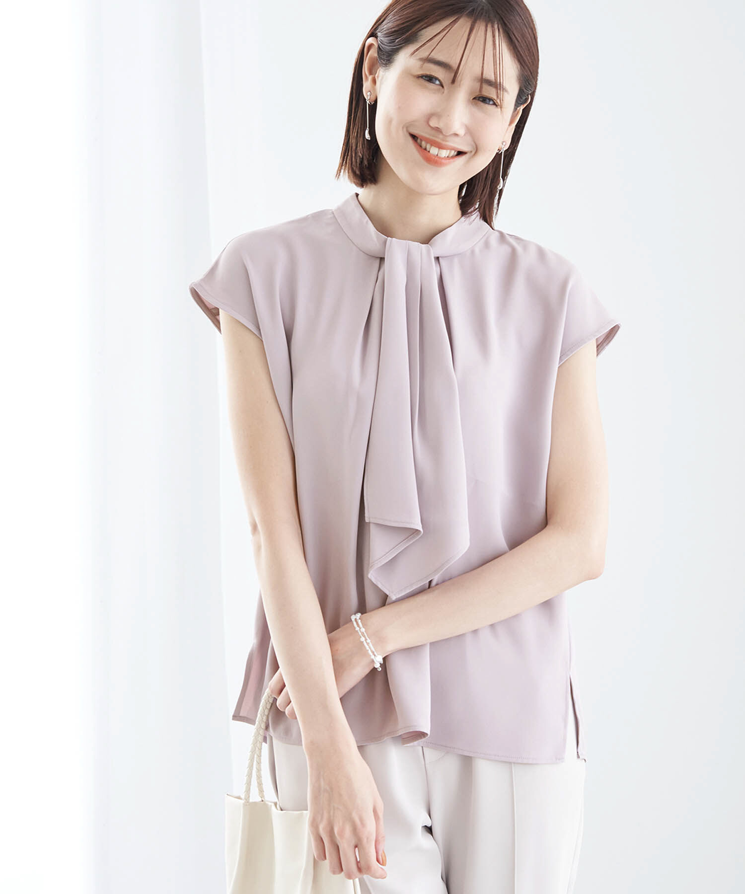 Rope&rsquo;Picnic「【WEB限定カラー:モカ,クリーム】2WAY/ボウタイフレンチスリーブブラウス」|シャツ・ブラウス|