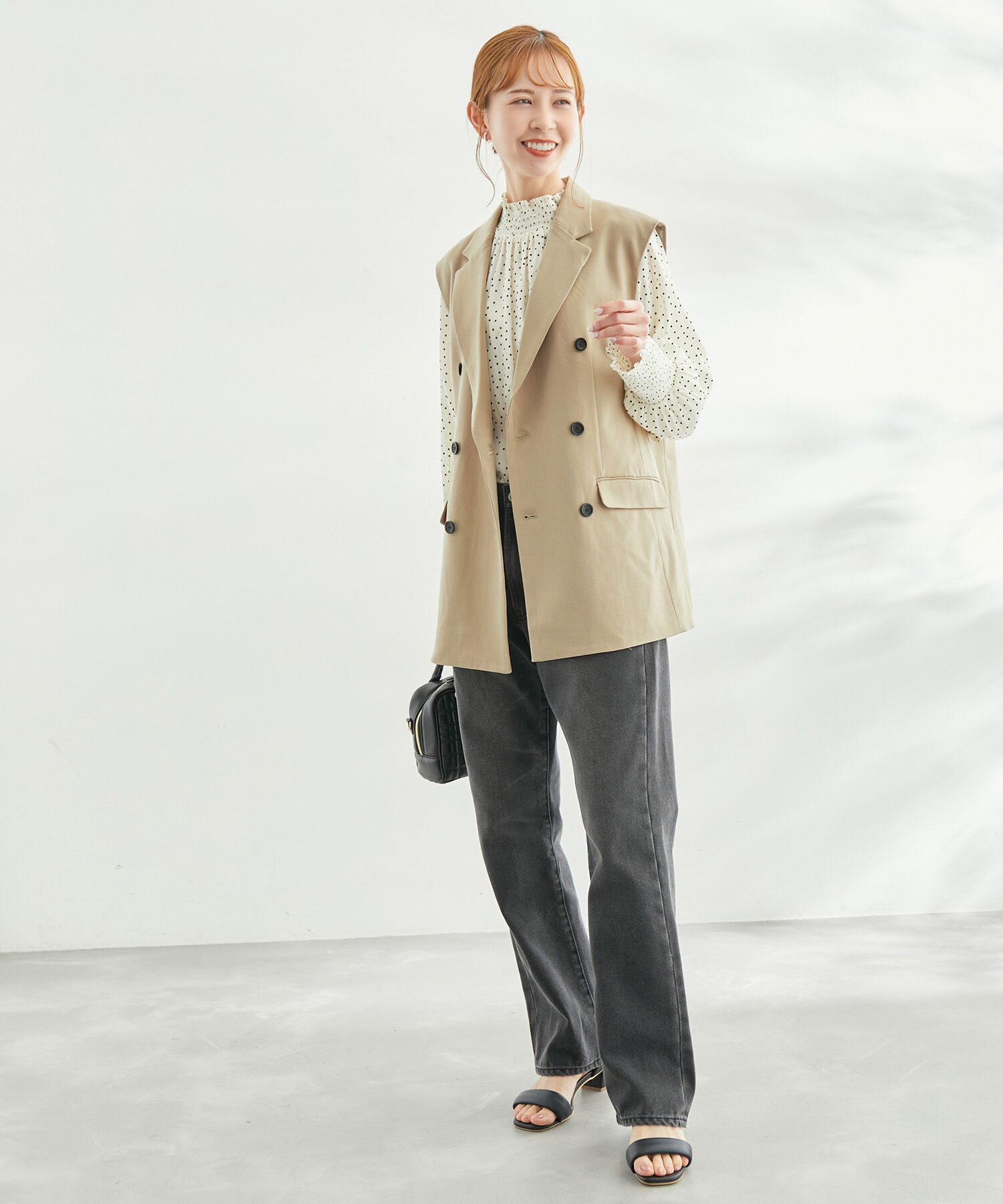 Rope&rsquo;Picnic「【一部店舗限定カラー:ブラック】スリーブレスダブルジャケット　ジレ」|ベスト・ジレ|