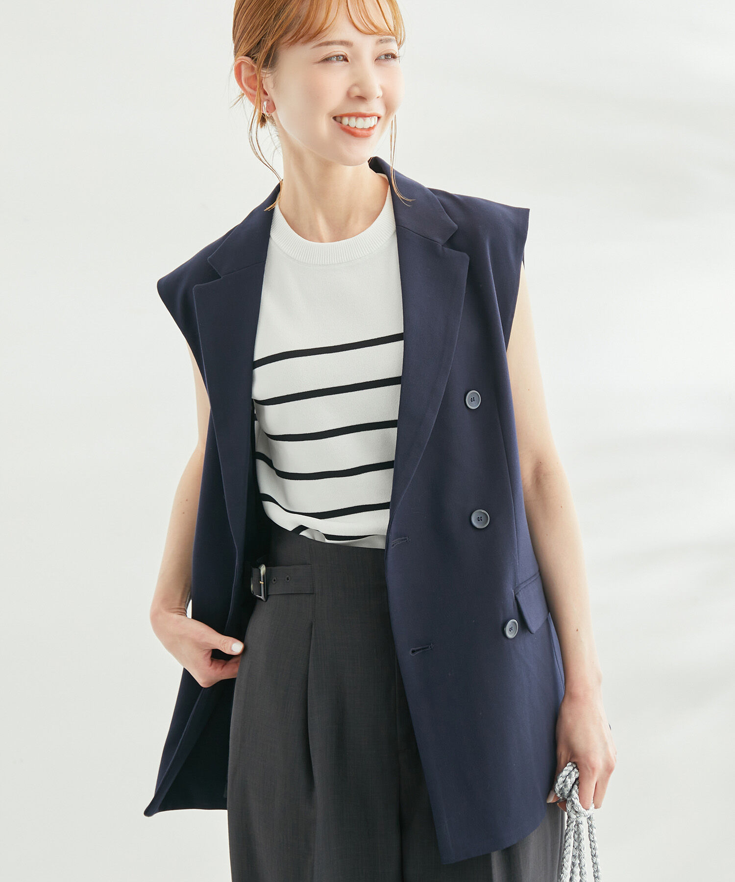 Rope&rsquo;Picnic「【一部店舗限定カラー:ブラック】スリーブレスダブルジャケット　ジレ」|ベスト・ジレ|ネイビー(40)