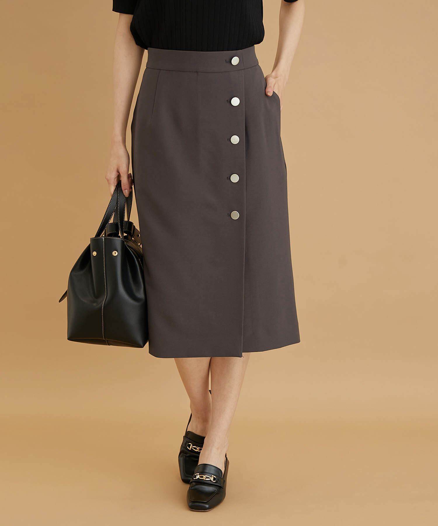 Rope&rsquo;Picnic「メタル釦スカート」|スカート|チャコール(06)