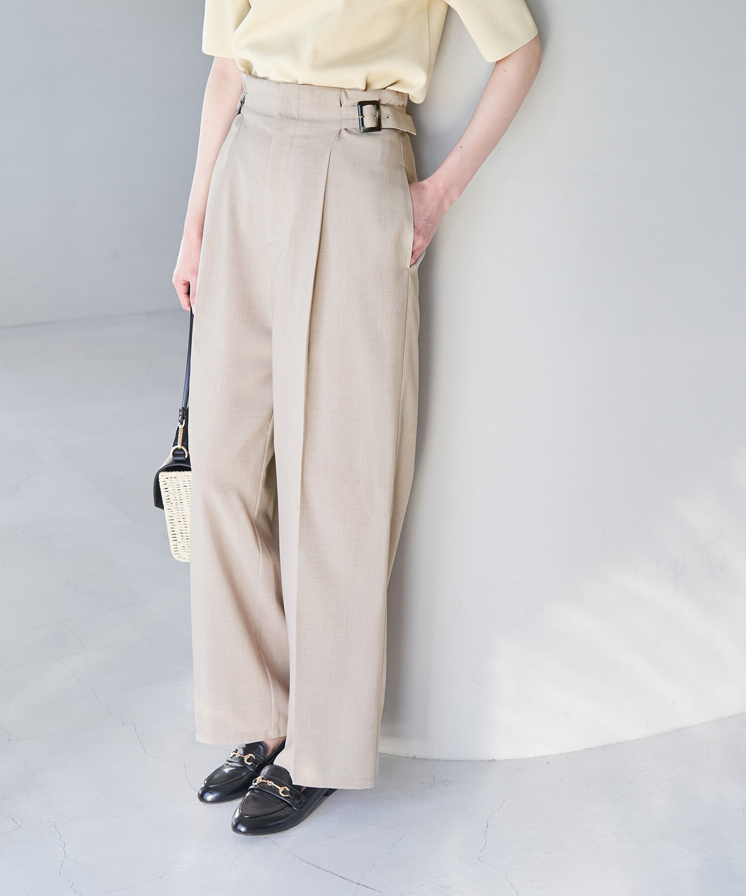 Rope&rsquo;Picnic「セットアップ対応/麻調シアーハイウエストパンツ」|その他|ベージュ(27)