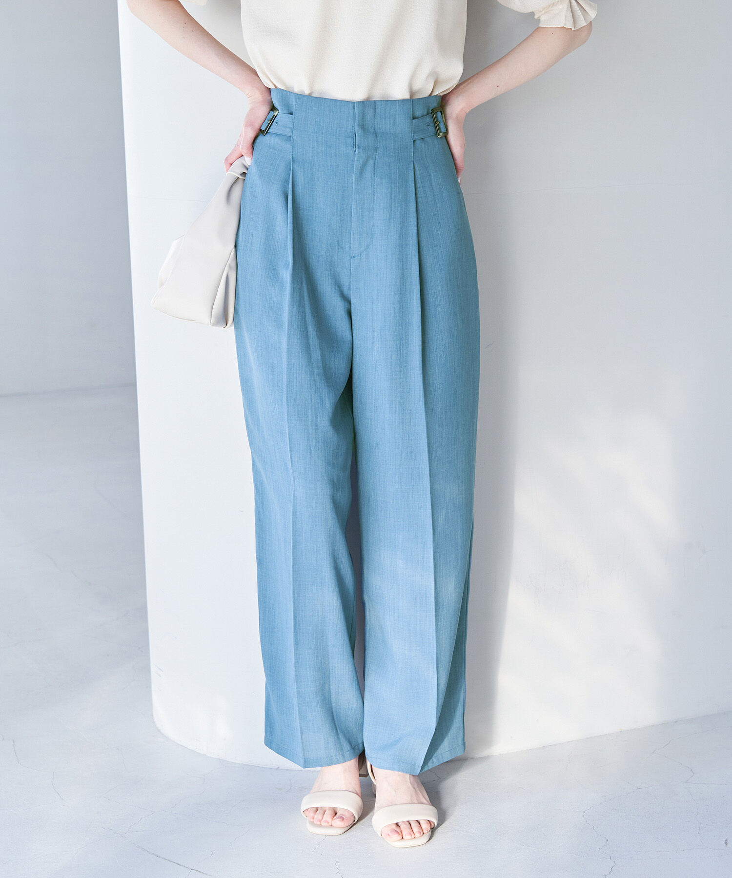 Rope&rsquo;Picnic「セットアップ対応/麻調シアーハイウエストパンツ」|その他|ターコイズ(49)