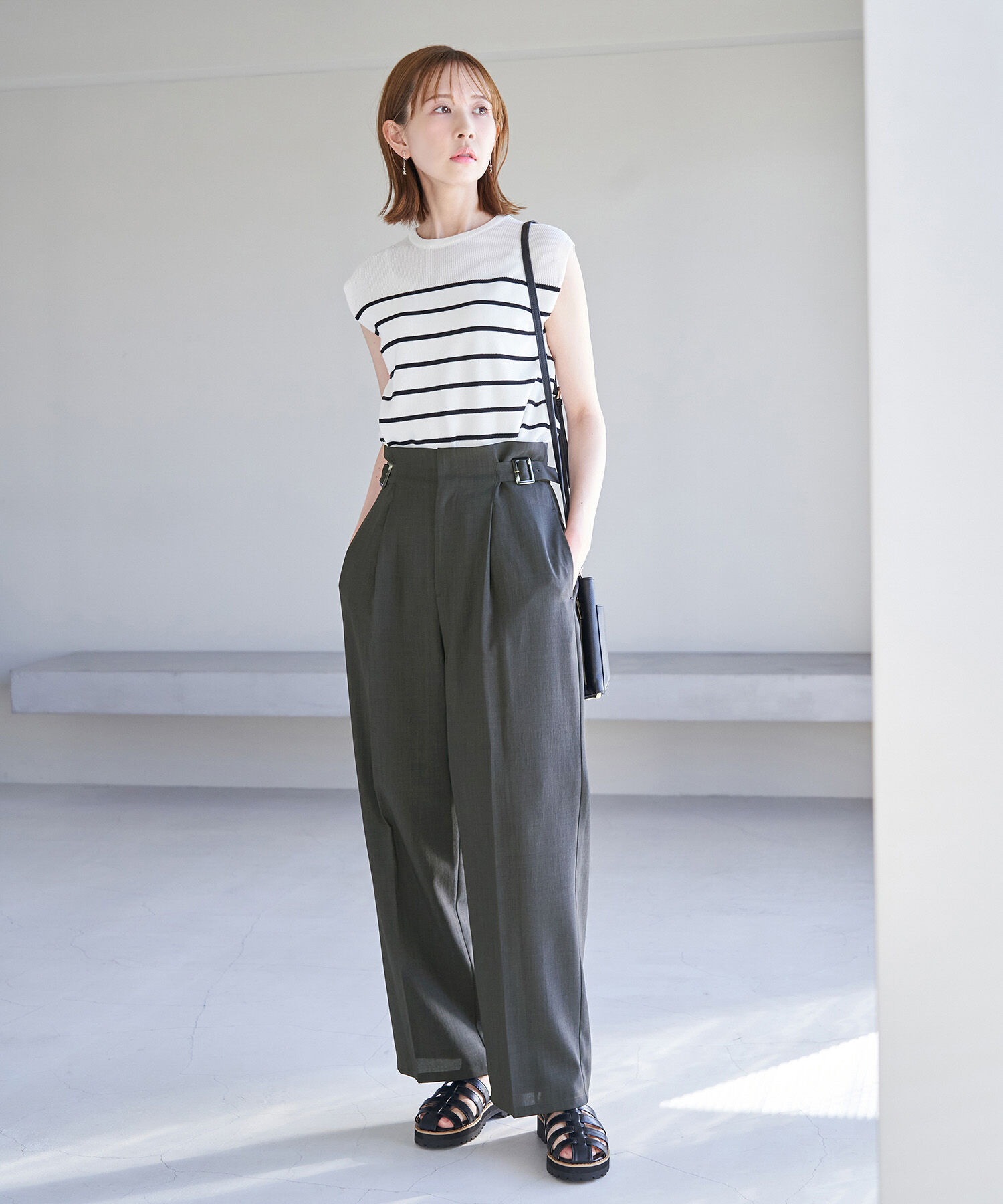 Rope&rsquo;Picnic「セットアップ対応/麻調シアーハイウエストパンツ」|その他|