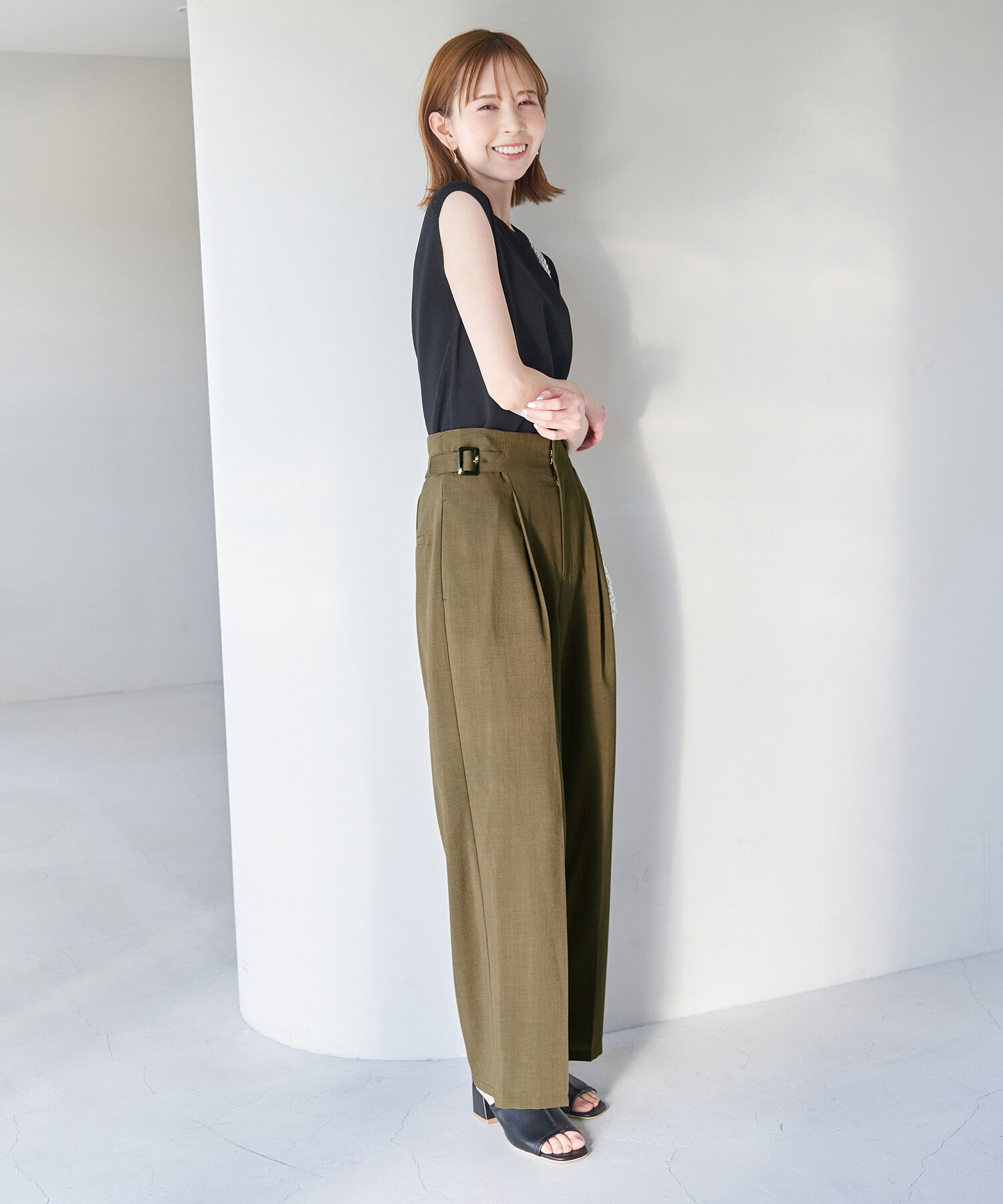 Rope&rsquo;Picnic「セットアップ対応/麻調シアーハイウエストパンツ」|その他|