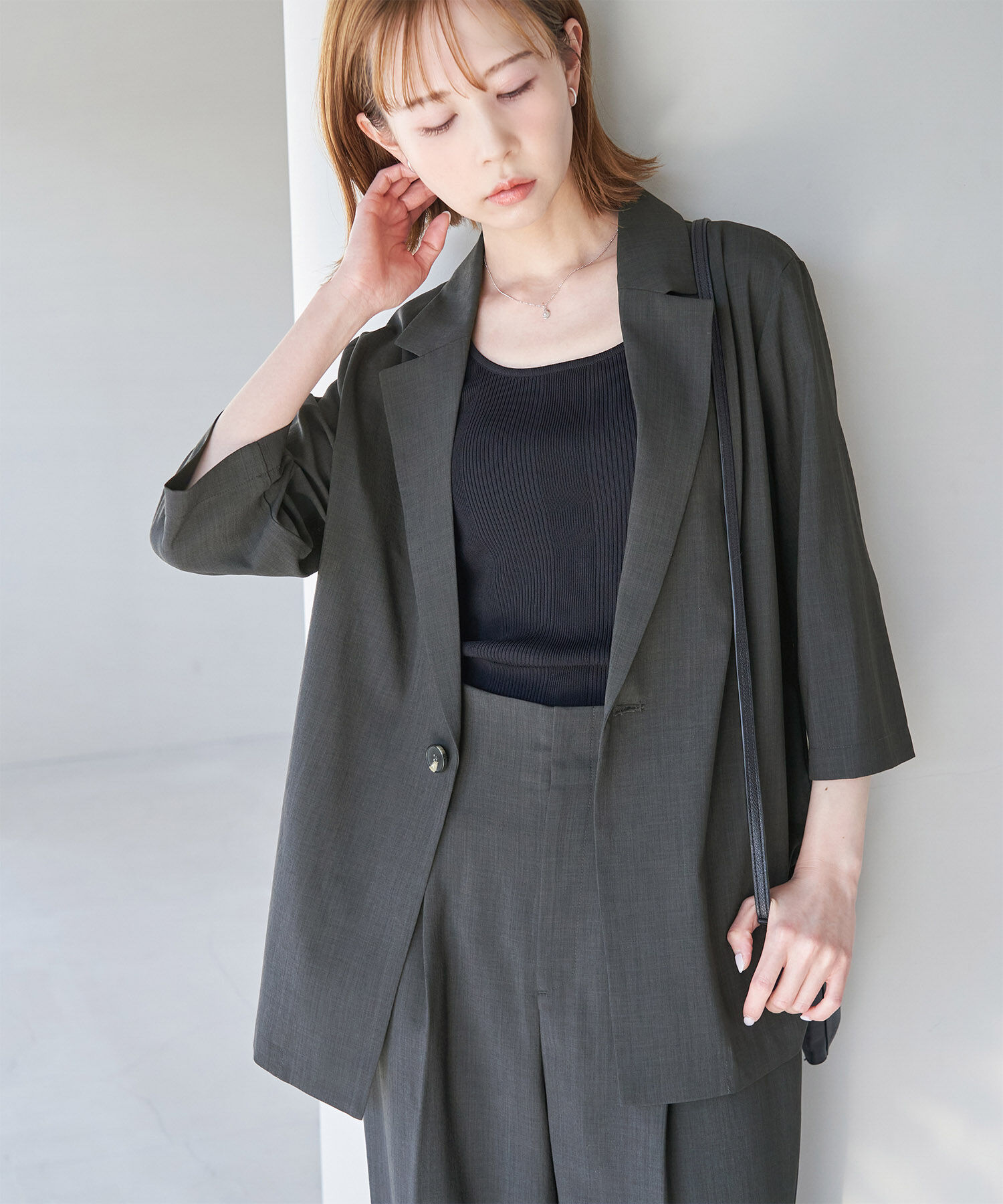 Rope&rsquo;Picnic「セットアップ対応/麻調シアージャケット」|テーラードジャケット|チャコール(06)