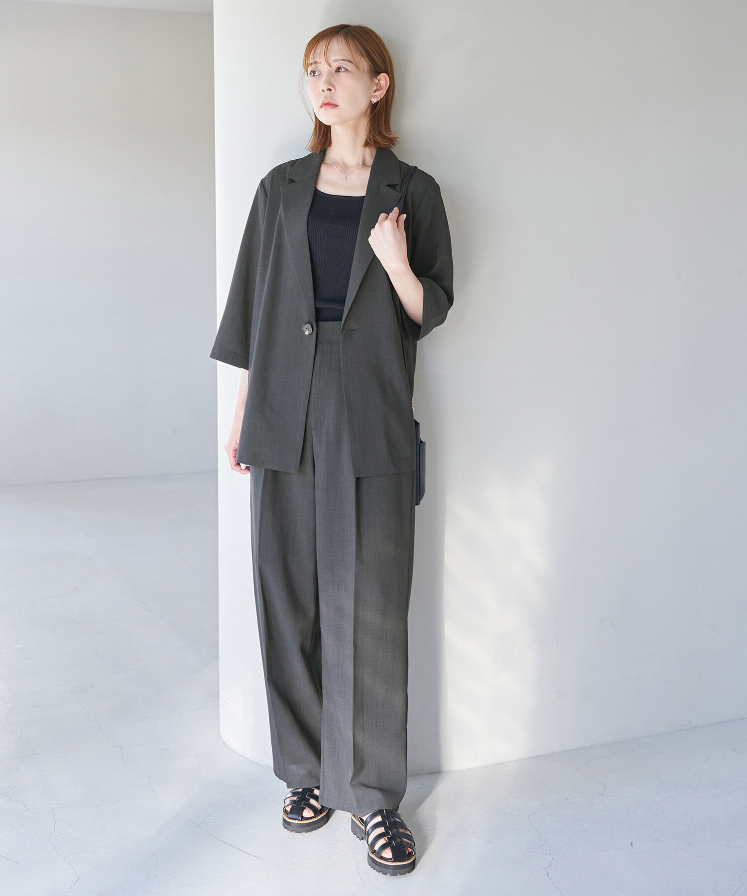 Rope&rsquo;Picnic「セットアップ対応/麻調シアージャケット」|テーラードジャケット|