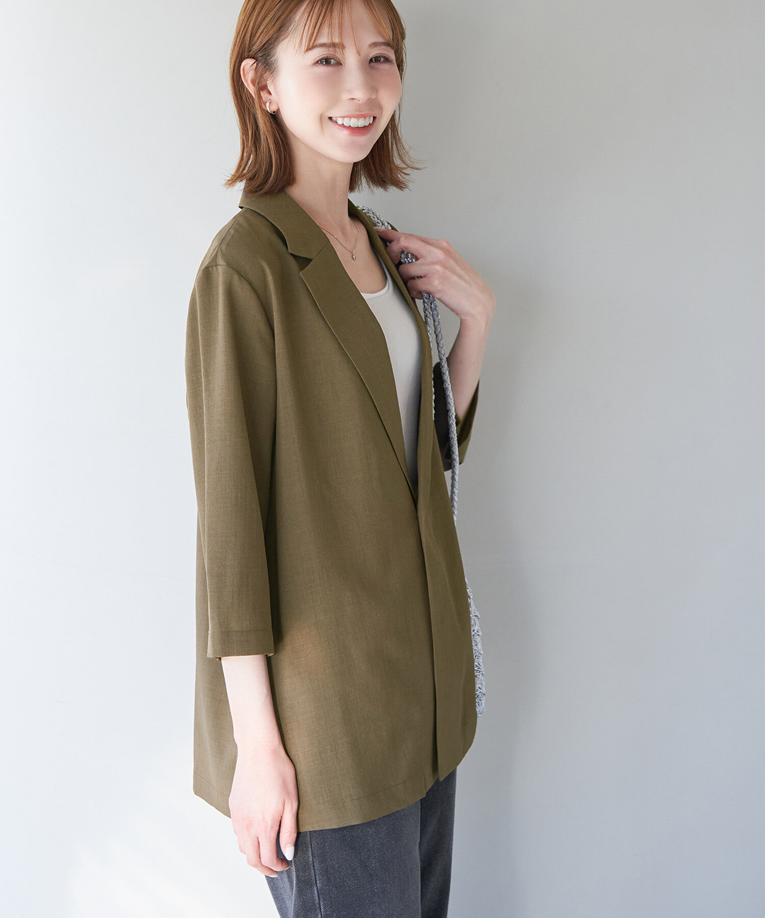 Rope&rsquo;Picnic「セットアップ対応/麻調シアージャケット」|テーラードジャケット|カーキ(36)