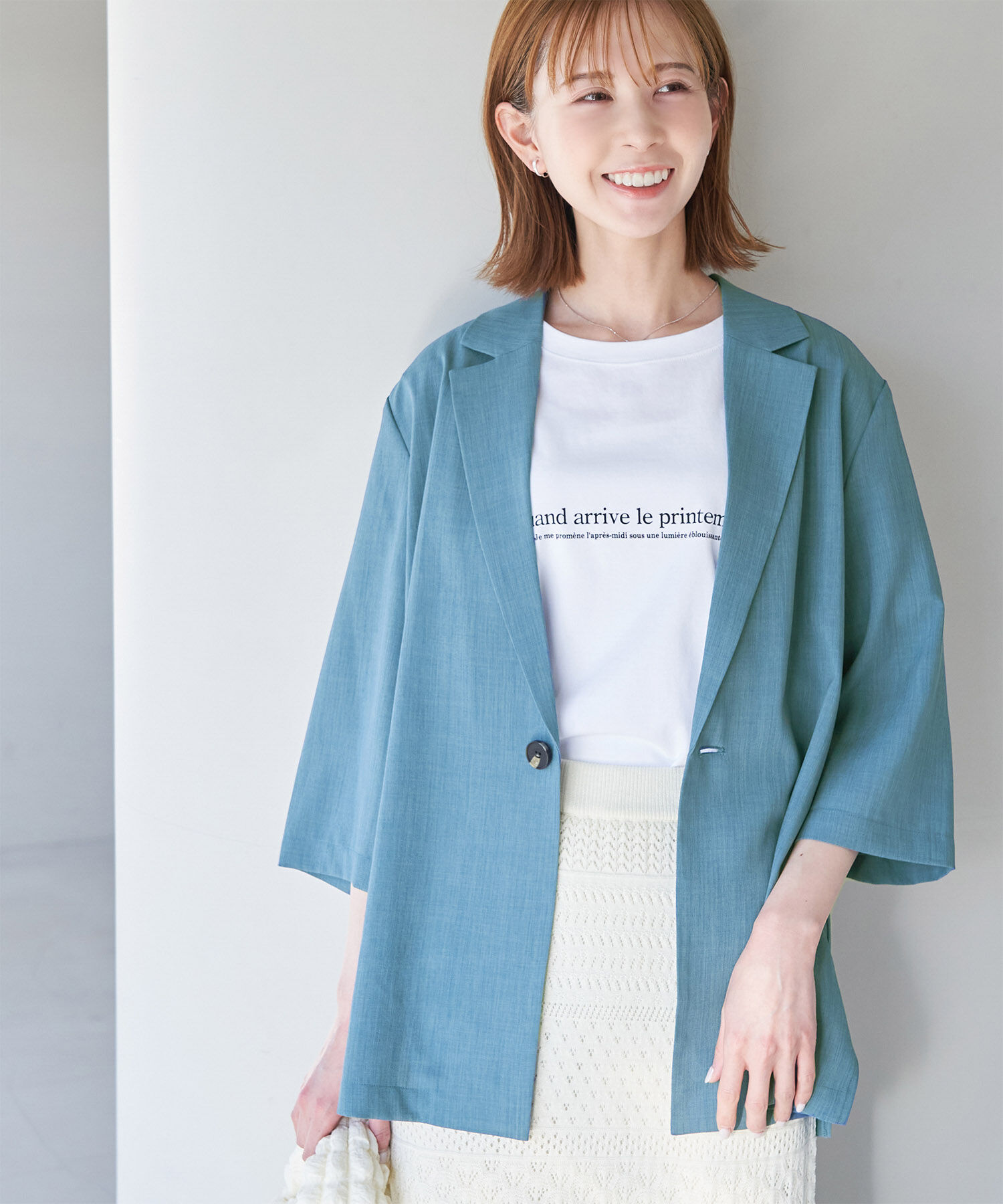 Rope&rsquo;Picnic「セットアップ対応/麻調シアージャケット」|テーラードジャケット|ターコイズ(49)