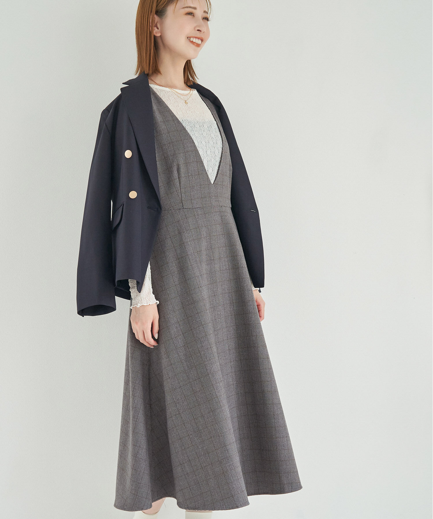 Rope&rsquo;Picnic「チェックジャンパースカート」|ジャンパースカート|チャコール(06)