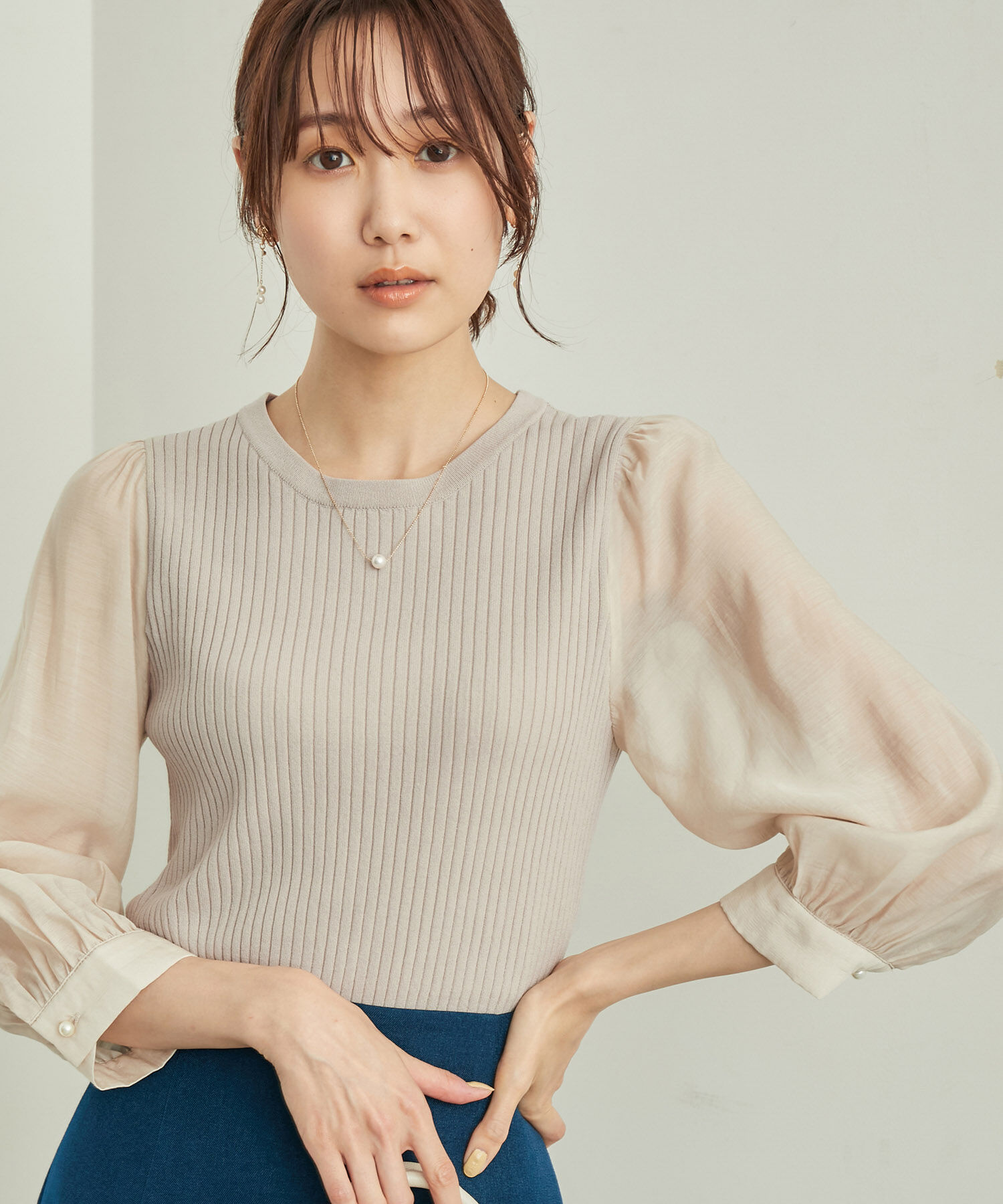 Rope&rsquo;Picnic「シアースリーブニットプルオーバー」|ニット・セーター|ベージュ(27)