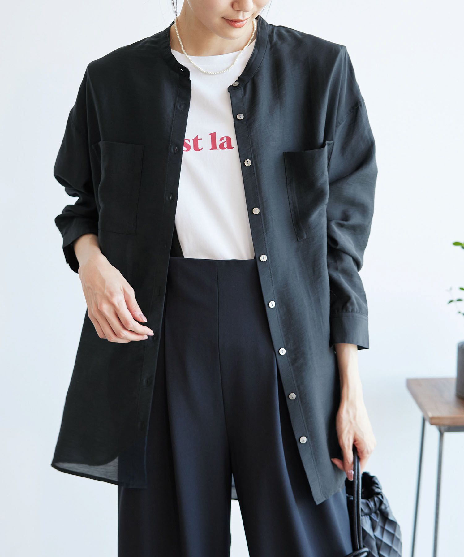 Rope&rsquo;Picnic「バンドカラーポケットシアーシャツ」|シャツ・ブラウス|チャコール(06)