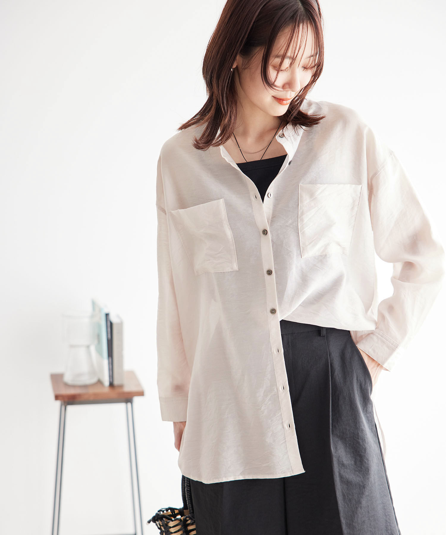 Rope&rsquo;Picnic「バンドカラーポケットシアーシャツ」|シャツ・ブラウス|