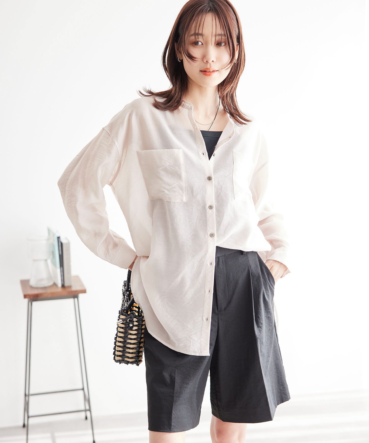 Rope&rsquo;Picnic「バンドカラーポケットシアーシャツ」|シャツ・ブラウス|ベージュ(27)