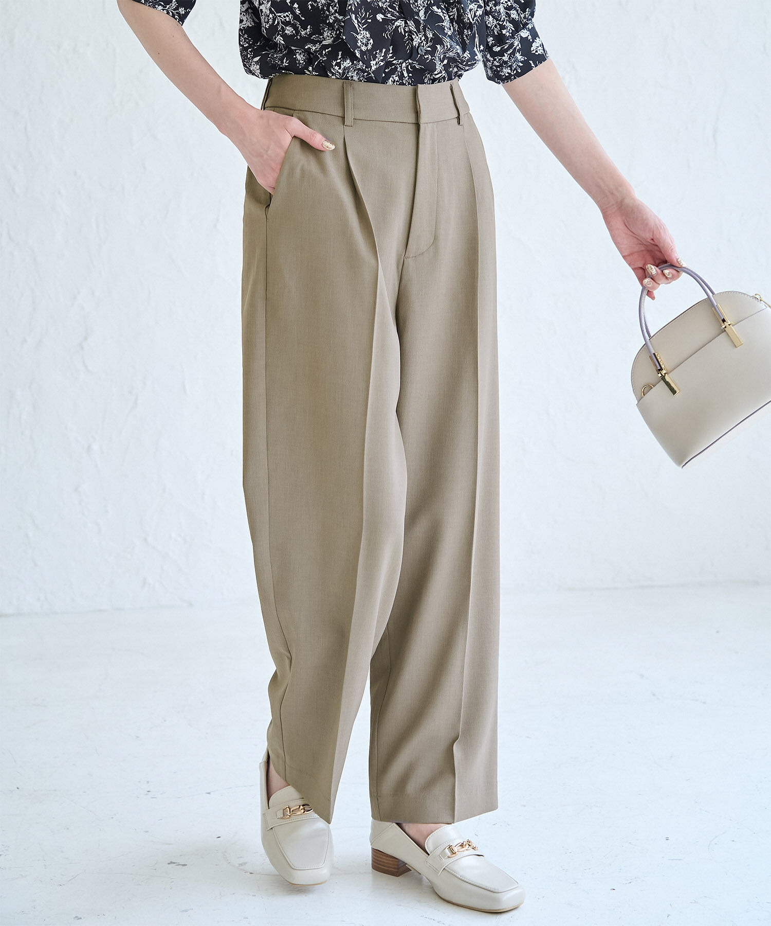 Rope&rsquo;Picnic「接触冷感・洗濯機OK/サラサラセミタックワイドパンツ」|その他|ブラウン(22)