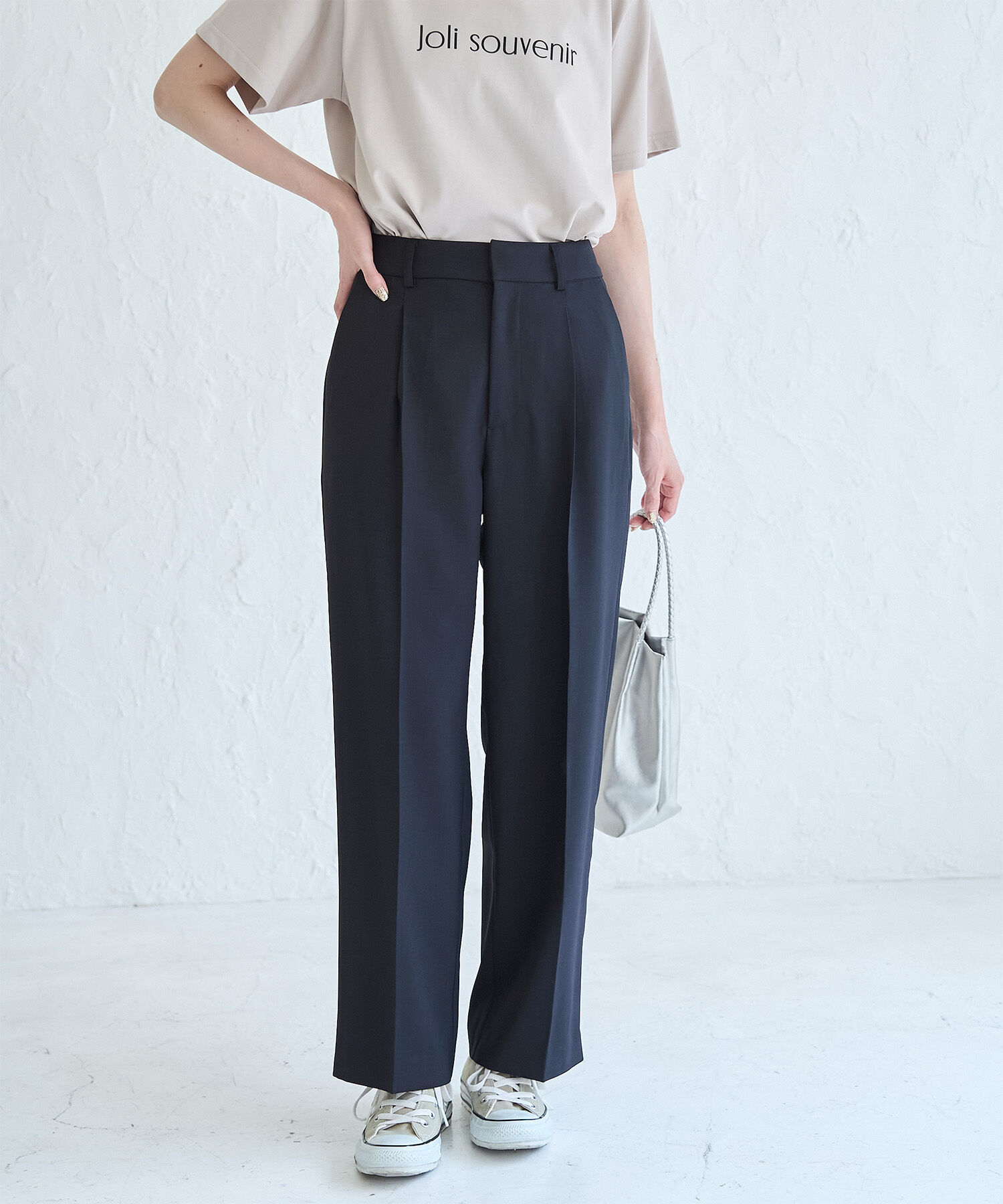 Rope&rsquo;Picnic「接触冷感・洗濯機OK/サラサラセミタックワイドパンツ」|その他|ネイビー(40)