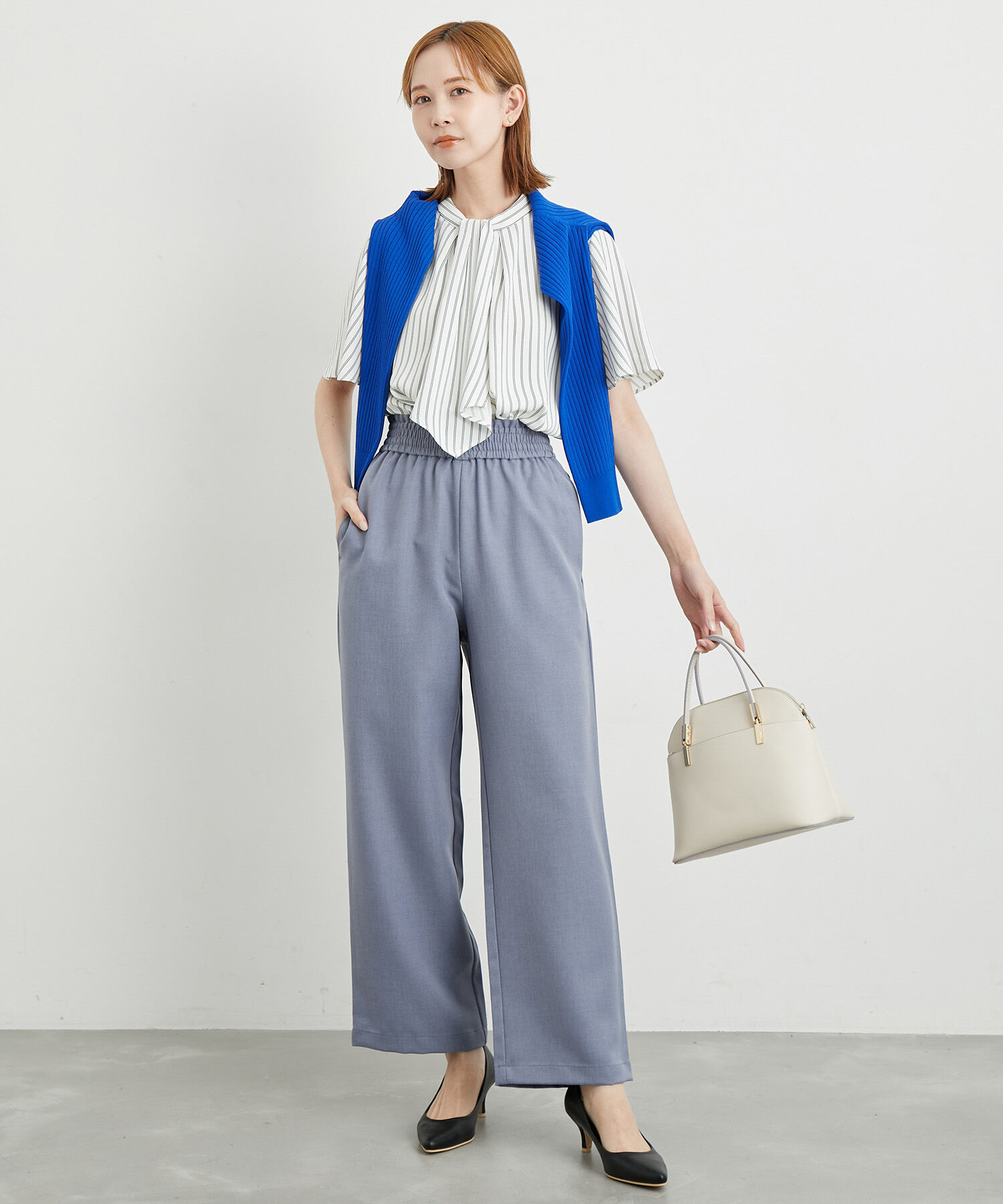 Rope&rsquo;Picnic「洗濯機OK・2WAY/サラサラボウタイハーフスリーブブラウス」|シャツ・ブラウス|