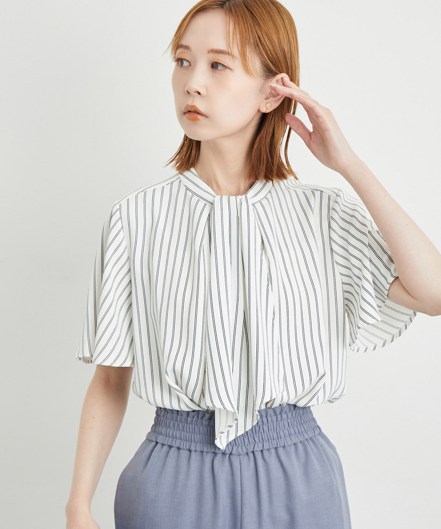 Rope&rsquo;Picnic「洗濯機OK・2WAY/サラサラボウタイハーフスリーブブラウス」|シャツ・ブラウス|