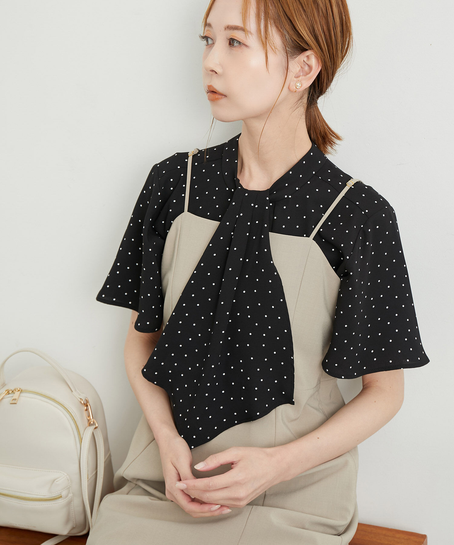 Rope&rsquo;Picnic「洗濯機OK・2WAY/サラサラボウタイハーフスリーブブラウス」|シャツ・ブラウス|