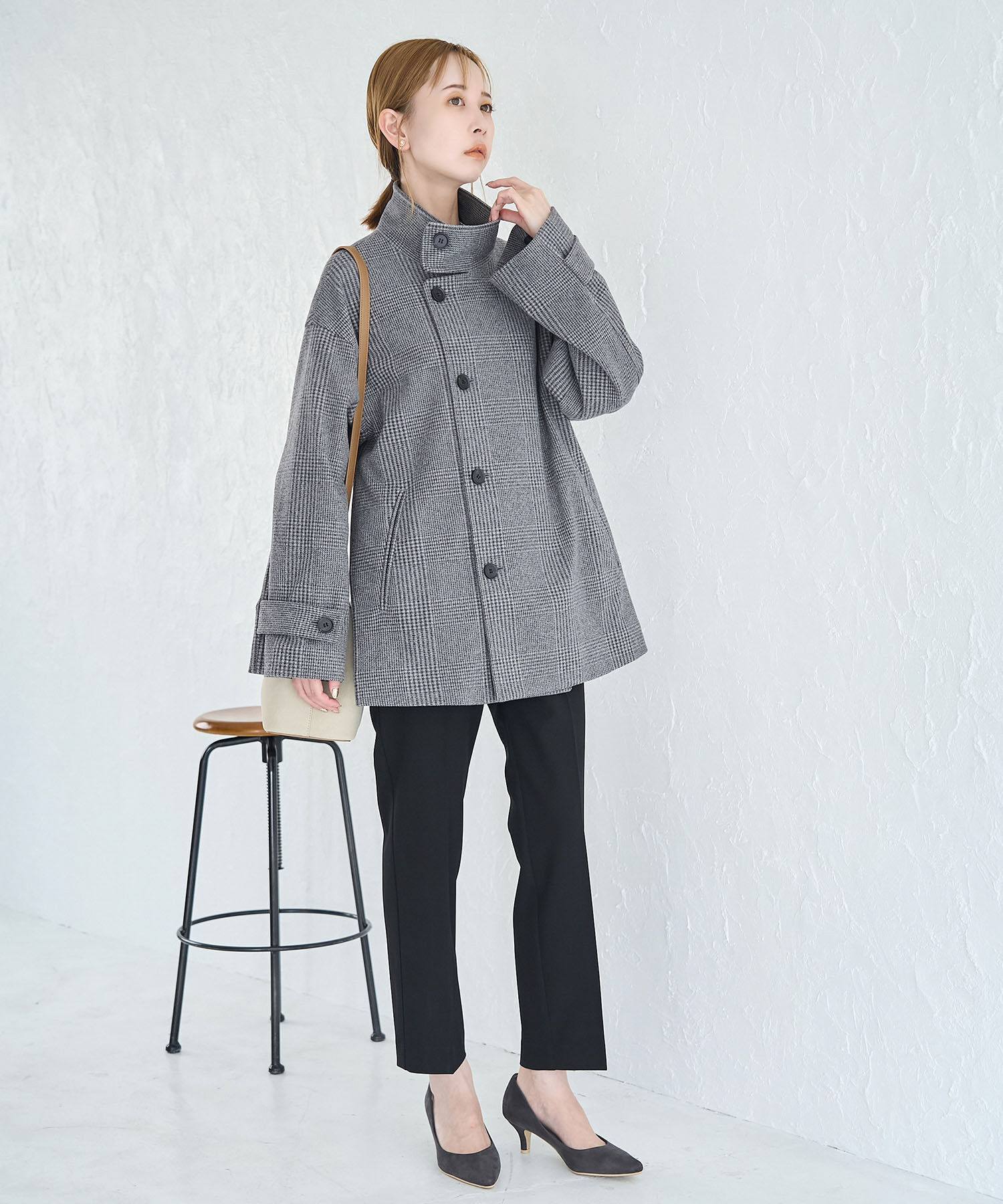 Rope&rsquo;Picnic「ジャージメルトンスタンドカラーミディ丈コート」|ステンカラーコート|