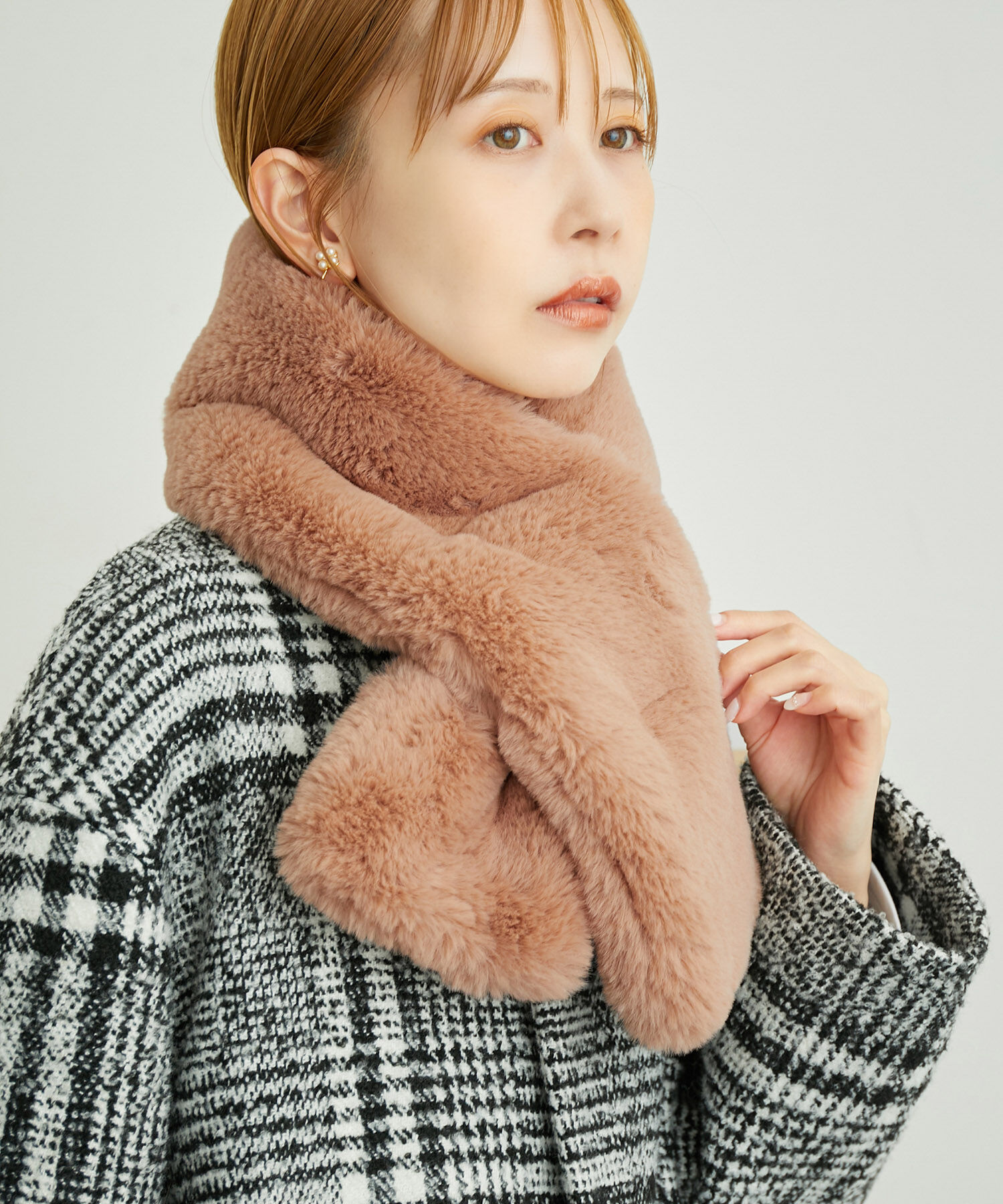 ROPE PICNIC PASSAGE「リサイクルフェイクファーティペット」|マフラー|ピンク系(65)