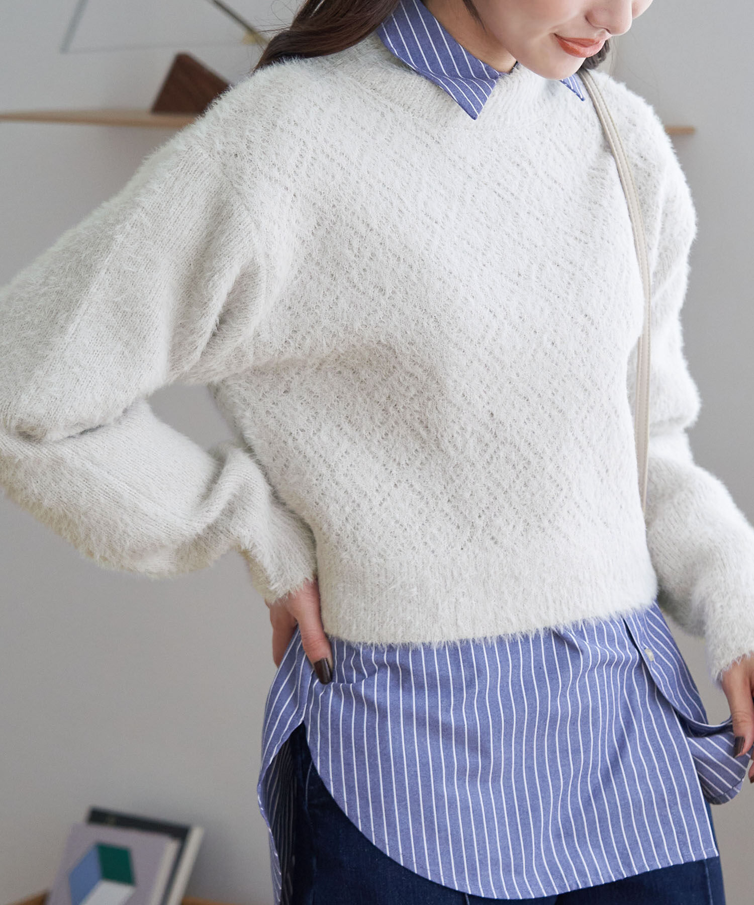 Rope&rsquo;Picnic「シャギーレースクロップドニットプルオーバー」|ニット・セーター|ライトグレー(08)