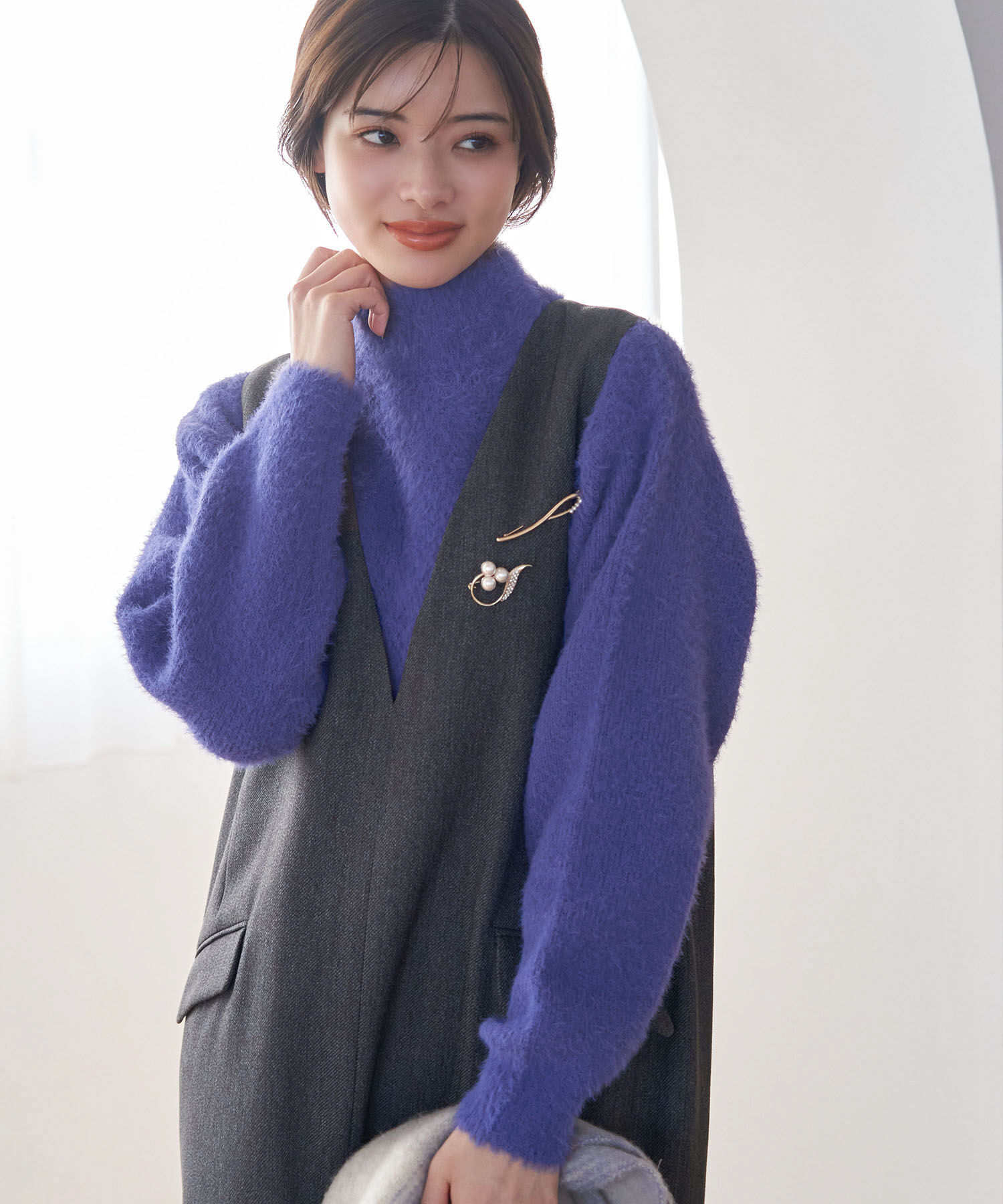 Rope&rsquo;Picnic「シャギーレースクロップドニットプルオーバー」|ニット・セーター|ブルー(44)