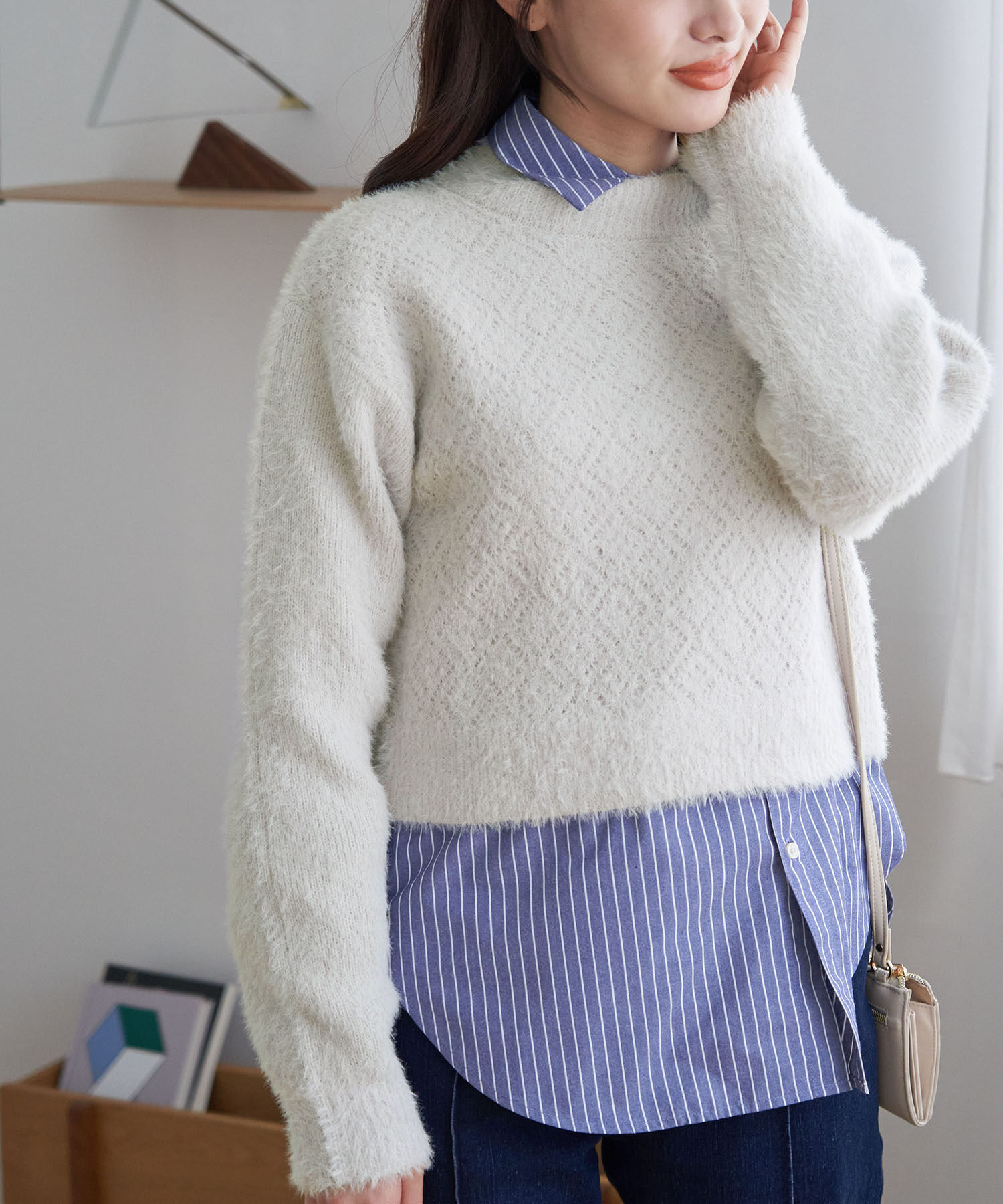 Rope&rsquo;Picnic「シャギーレースクロップドニットプルオーバー」|ニット・セーター|