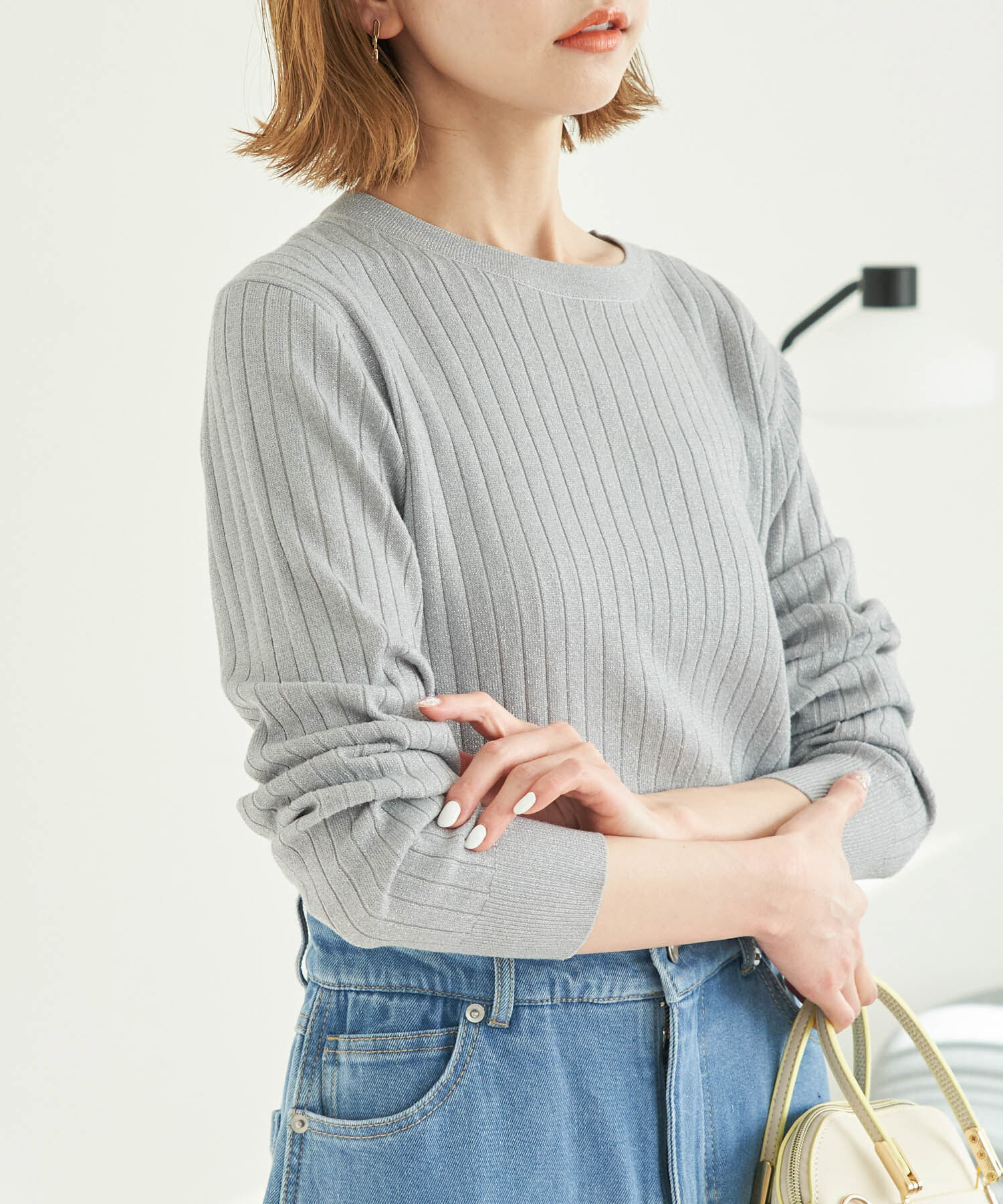 Rope&rsquo;Picnic「ラメワイドリブニットプルオーバー」|ニット・セーター|ライトグレー(08)