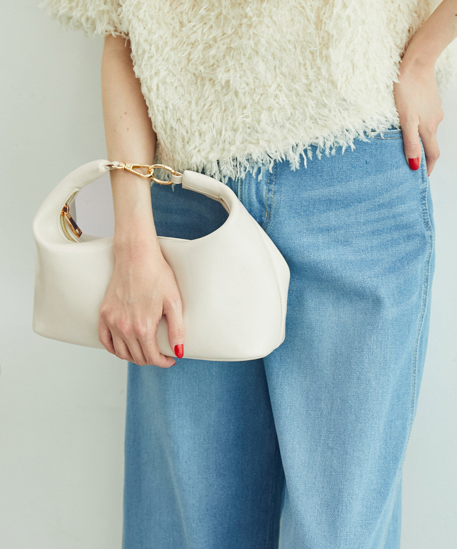 ROPE PICNIC PASSAGE「リンクルエナメルワイドワンショルダー＆クラッチバッグ」|ショルダー・メッセンジャー|オフホワイト(15)