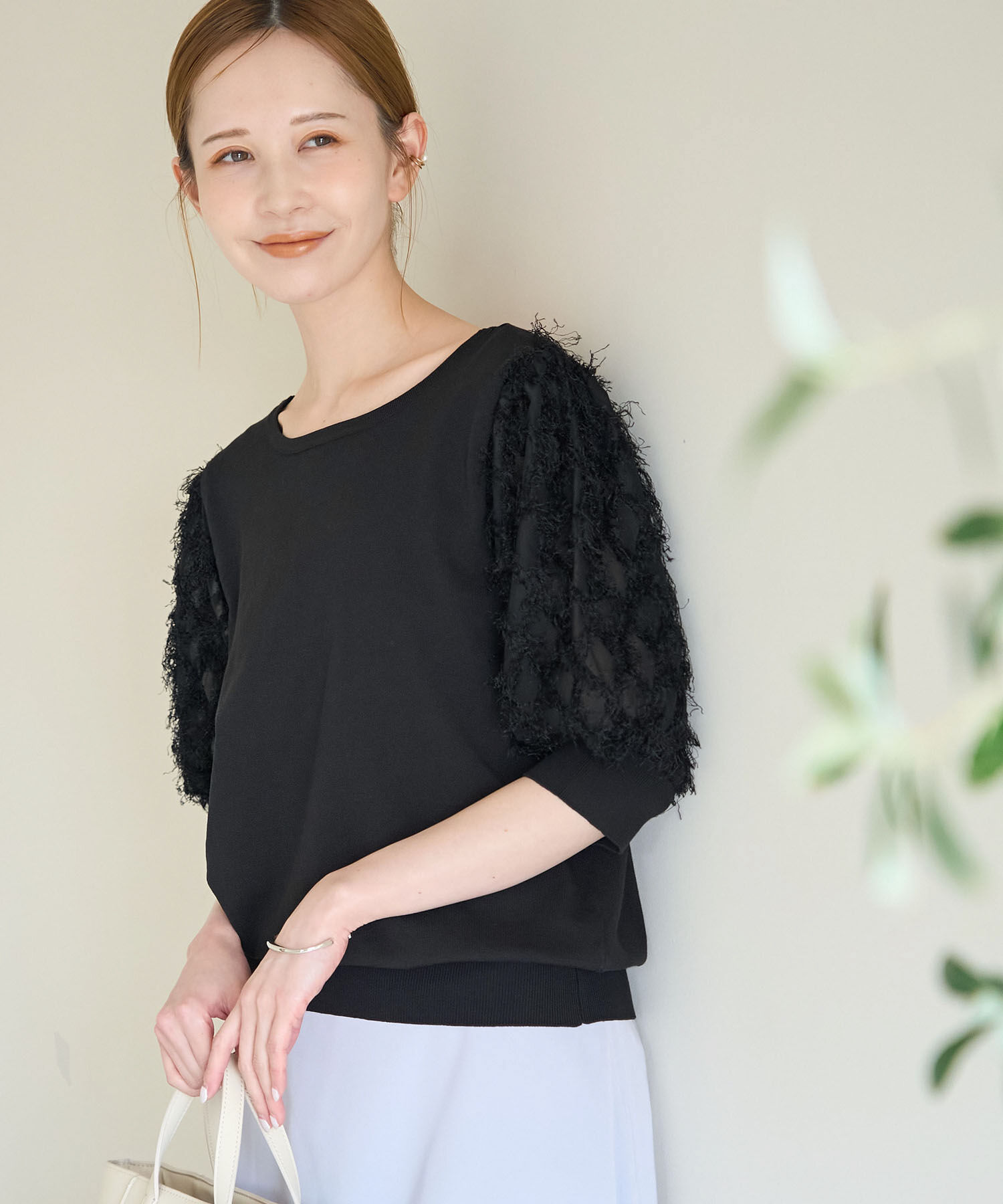 Rope&rsquo;Picnic「2WAY/袖シャギーニットプルオーバー」|ニット・セーター|ブラック(01)