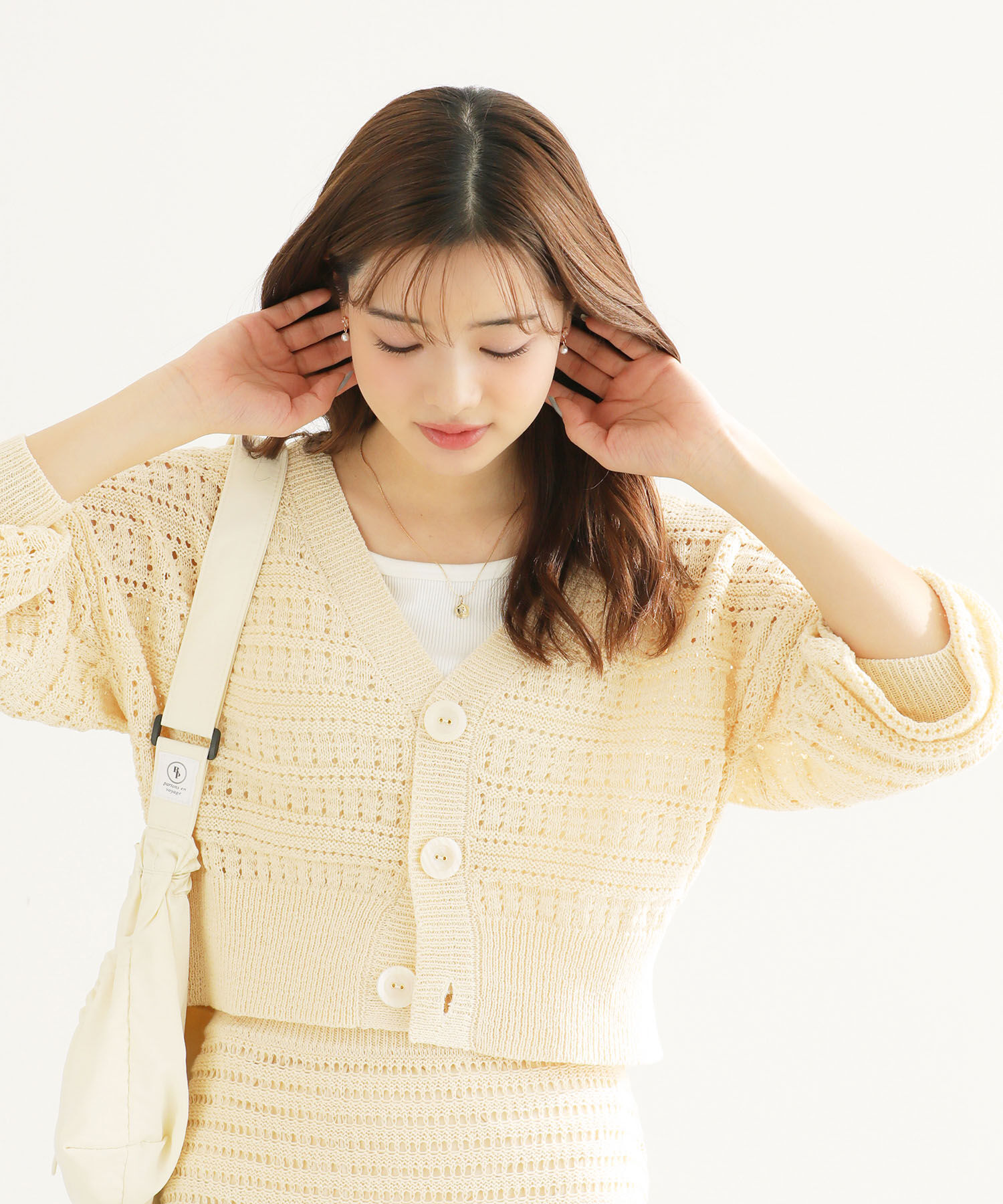 Rope&rsquo;Picnic「セットアップ対応/透かし編みテープヤーンニットカーディガン」|カーディガン|キナリ系(17)