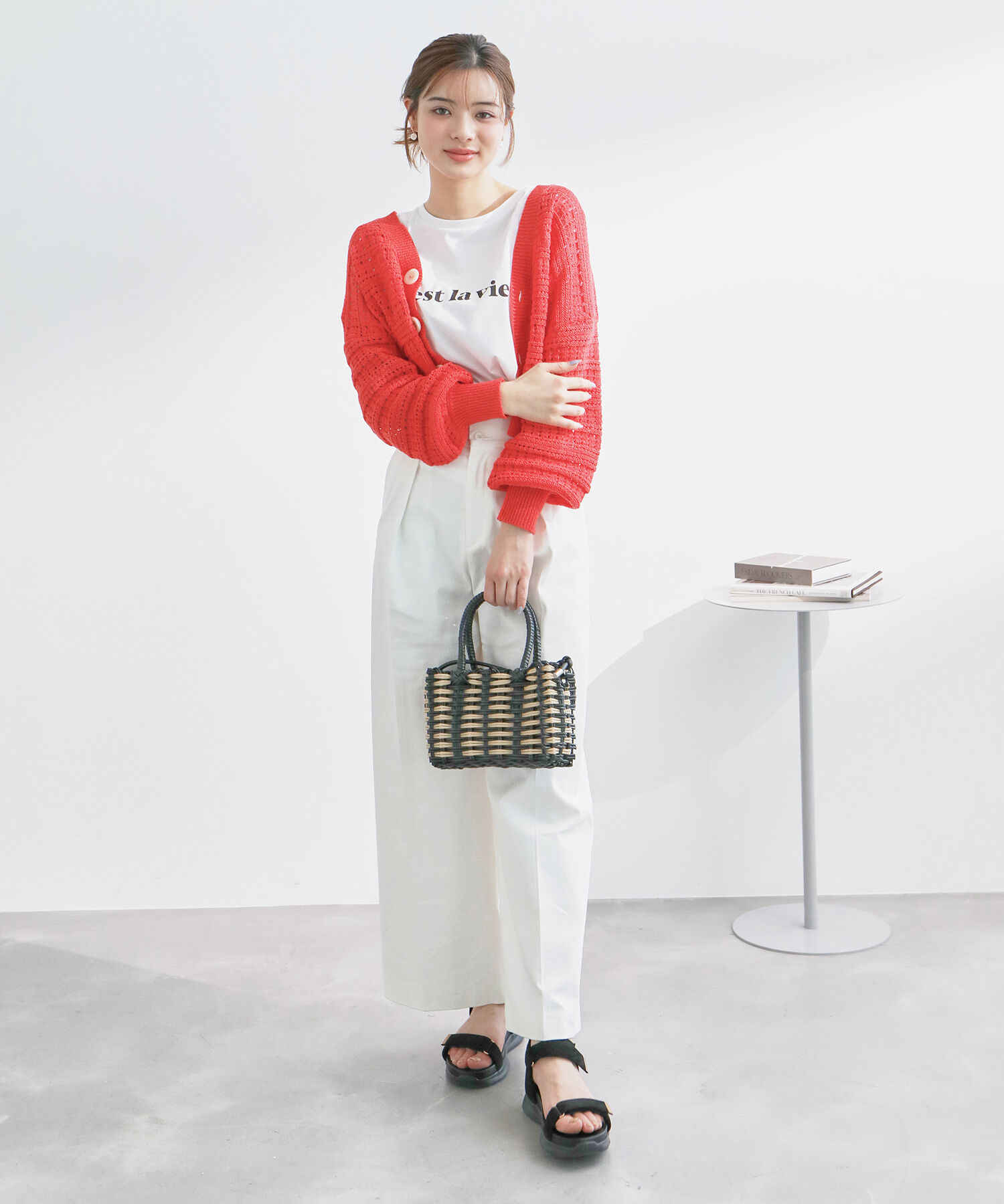 Rope&rsquo;Picnic「セットアップ対応/透かし編みテープヤーンニットカーディガン」|カーディガン|