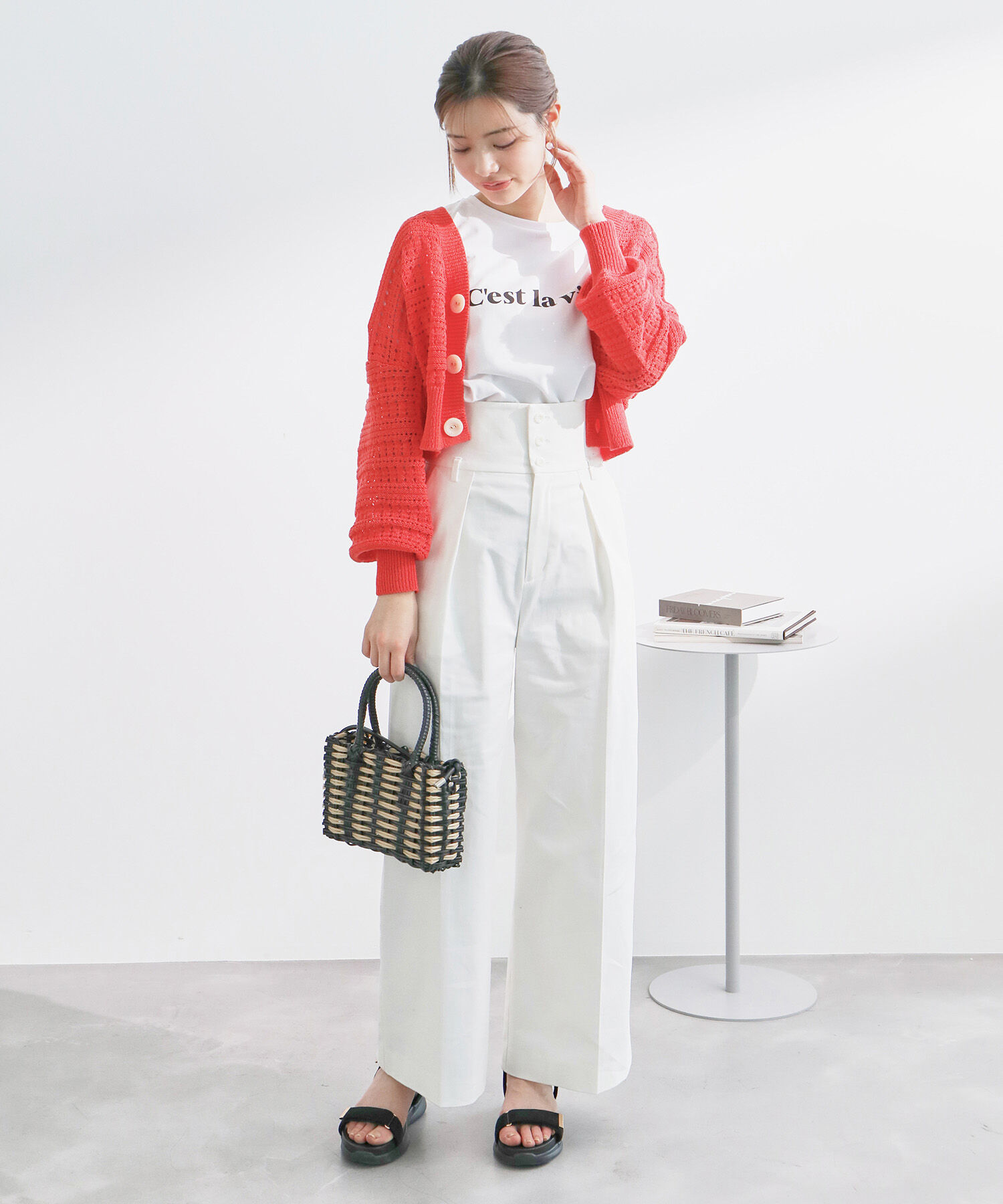 Rope&rsquo;Picnic「セットアップ対応/透かし編みテープヤーンニットカーディガン」|カーディガン|