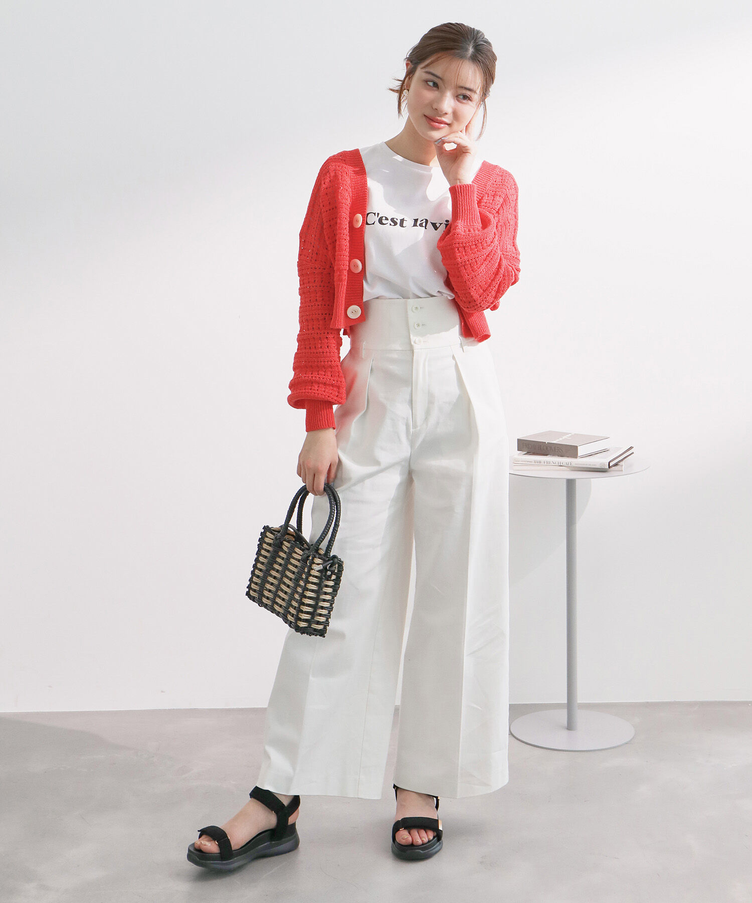 Rope&rsquo;Picnic「セットアップ対応/透かし編みテープヤーンニットカーディガン」|カーディガン|