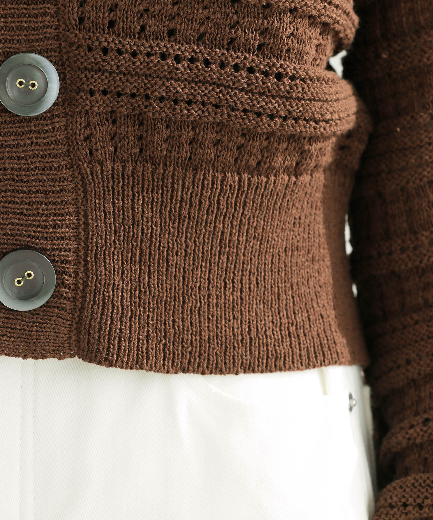 Rope&rsquo;Picnic「セットアップ対応/透かし編みテープヤーンニットカーディガン」|カーディガン|