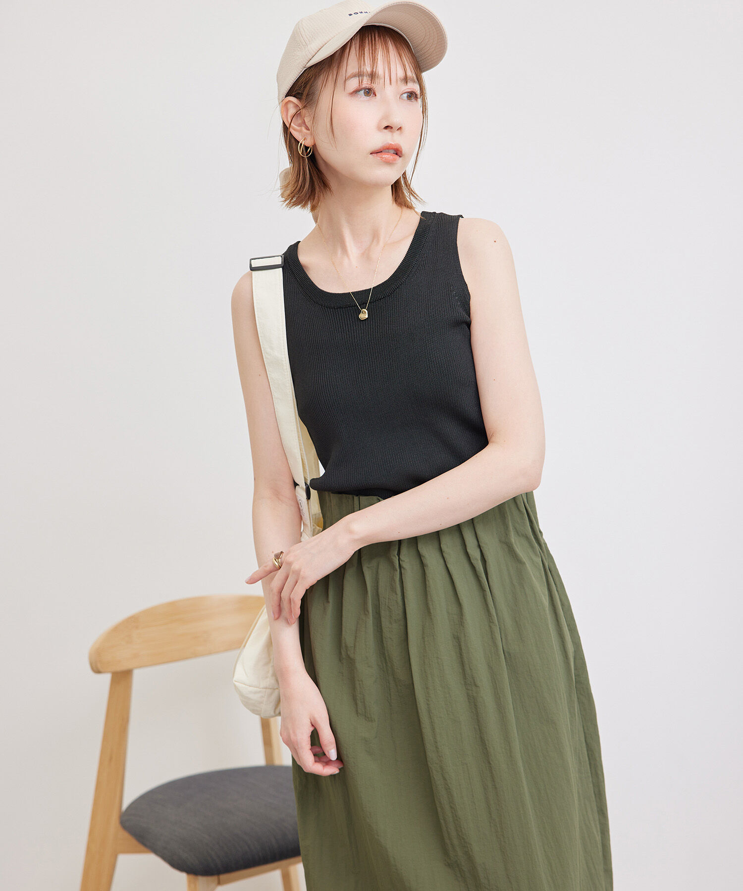 Rope&rsquo;Picnic「メタルライクヤーンニットインナー」|タンクトップ|ブラック(01)