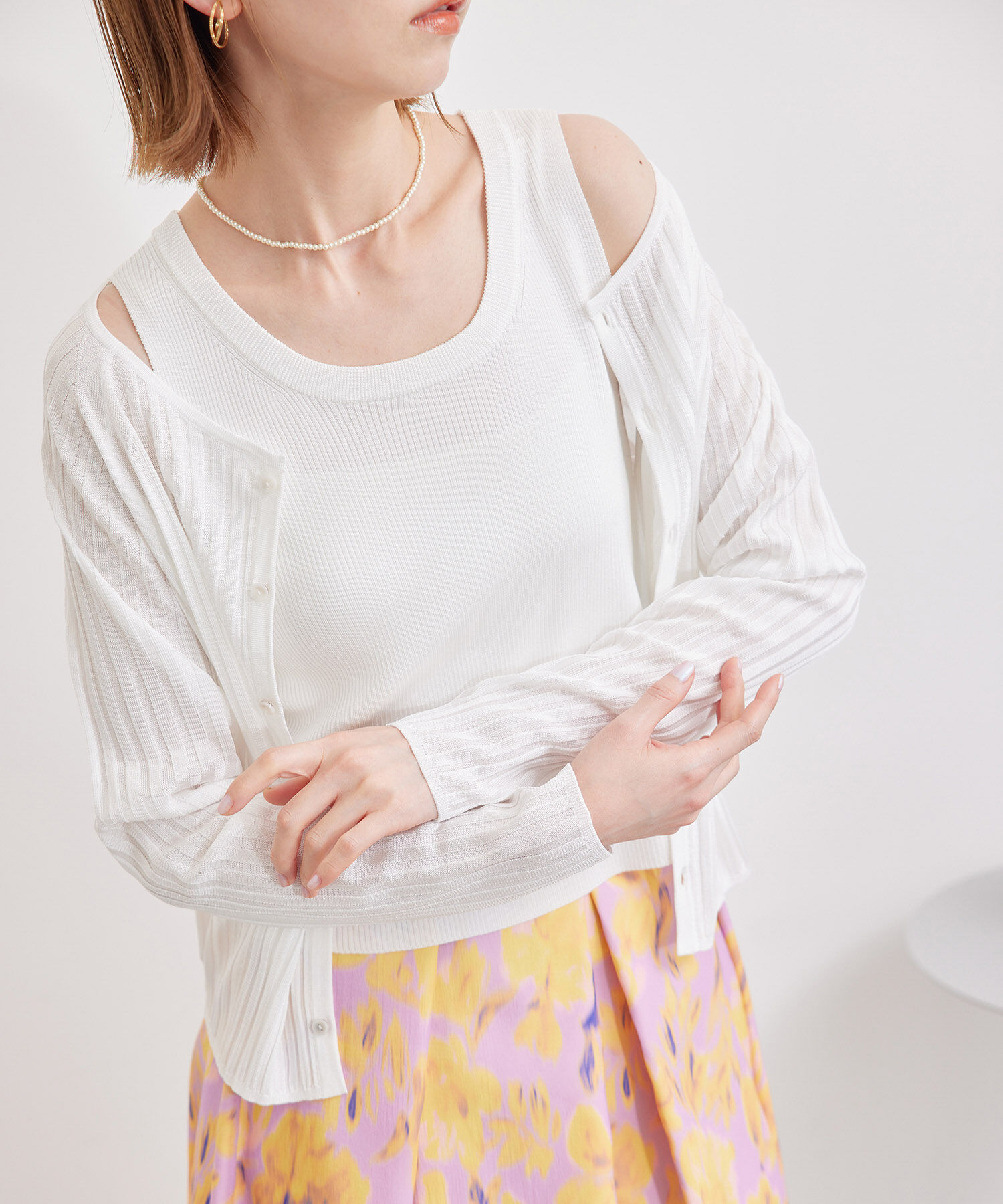 Rope&rsquo;Picnic「メタルライクヤーンニットインナー」|タンクトップ|ホワイト(10)