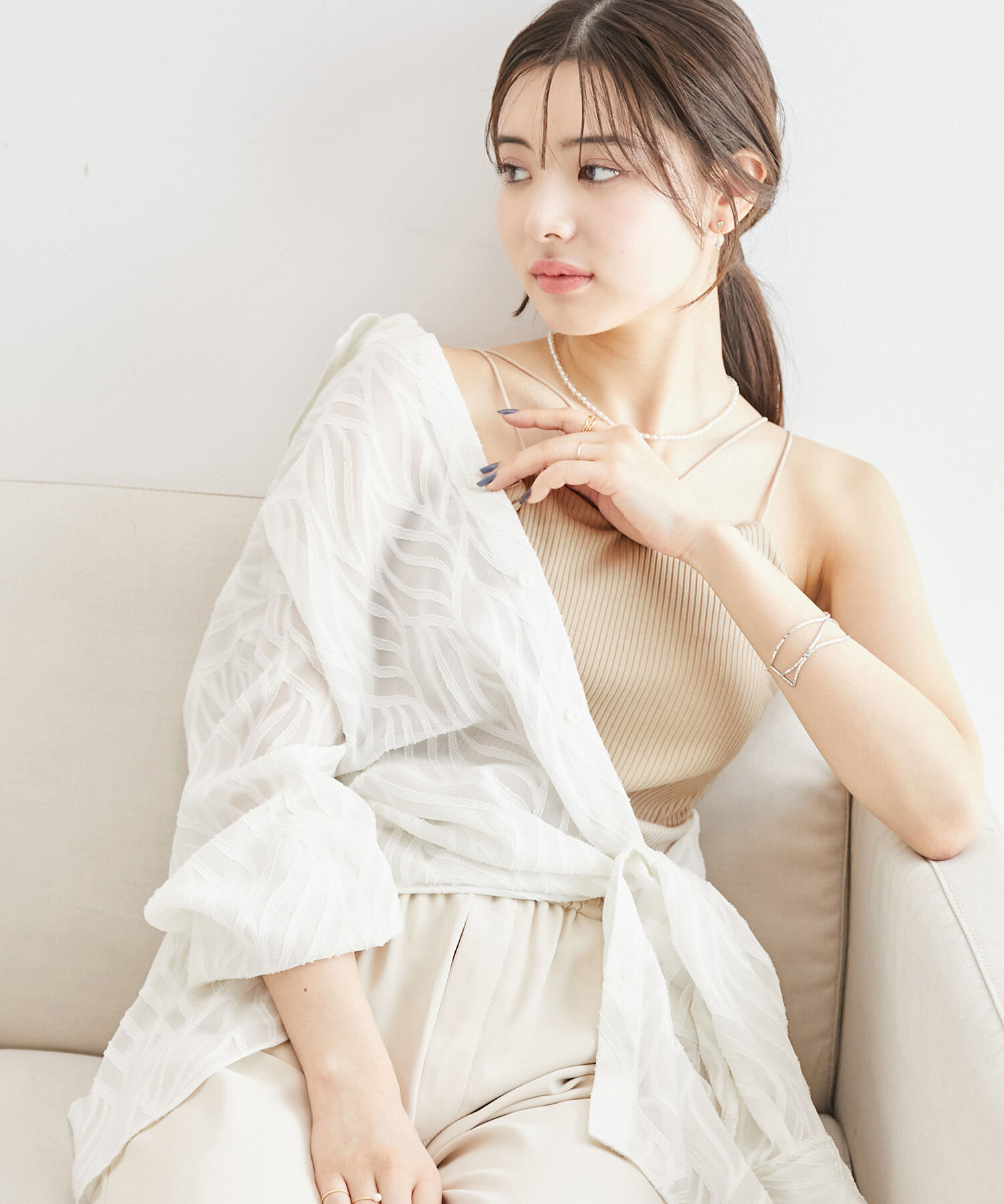 Rope&rsquo;Picnic「コード使いカップ付きリブキャミインナー」|キャミソール|