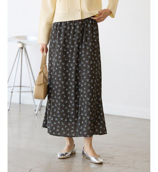 Rope&rsquo;Picnic「小花柄セミフレアロングスカート」|スカート|ブラック(01)