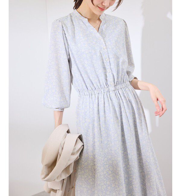 Rope&rsquo;Picnic「小花柄スキッパーロングワンピース」|ワンピース|サックス(48)