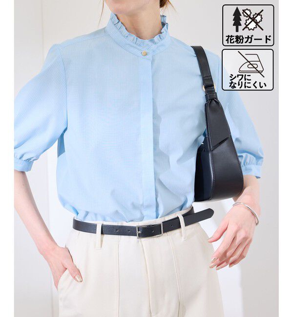 Rope&rsquo;Picnic「【花粉ガード・防シワ】ハーフスリーブフリルシャツ」|シャツ・ブラウス|サックス(48)