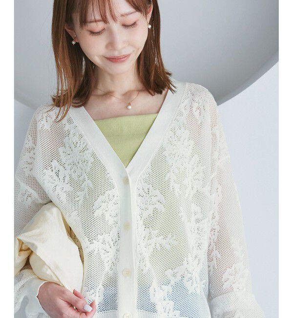 Rope&rsquo;Picnic「透かし編み花柄Vネックカーディガン」|カーディガン|オフホワイト(15)