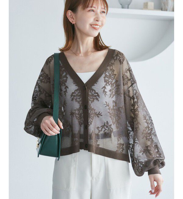 Rope&rsquo;Picnic「透かし編み花柄Vネックカーディガン」|カーディガン|