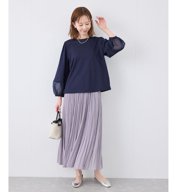 Rope&rsquo;Picnic「【WEB限定カラー:ネイビー,ピンク】袖シアーカットトップス」|Tシャツ・カットソー|